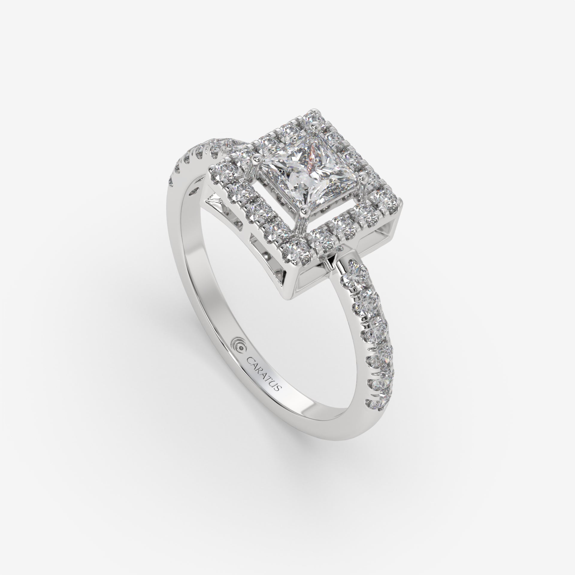 Princess Halo Diamond White Gold Ring with Round Diamonds