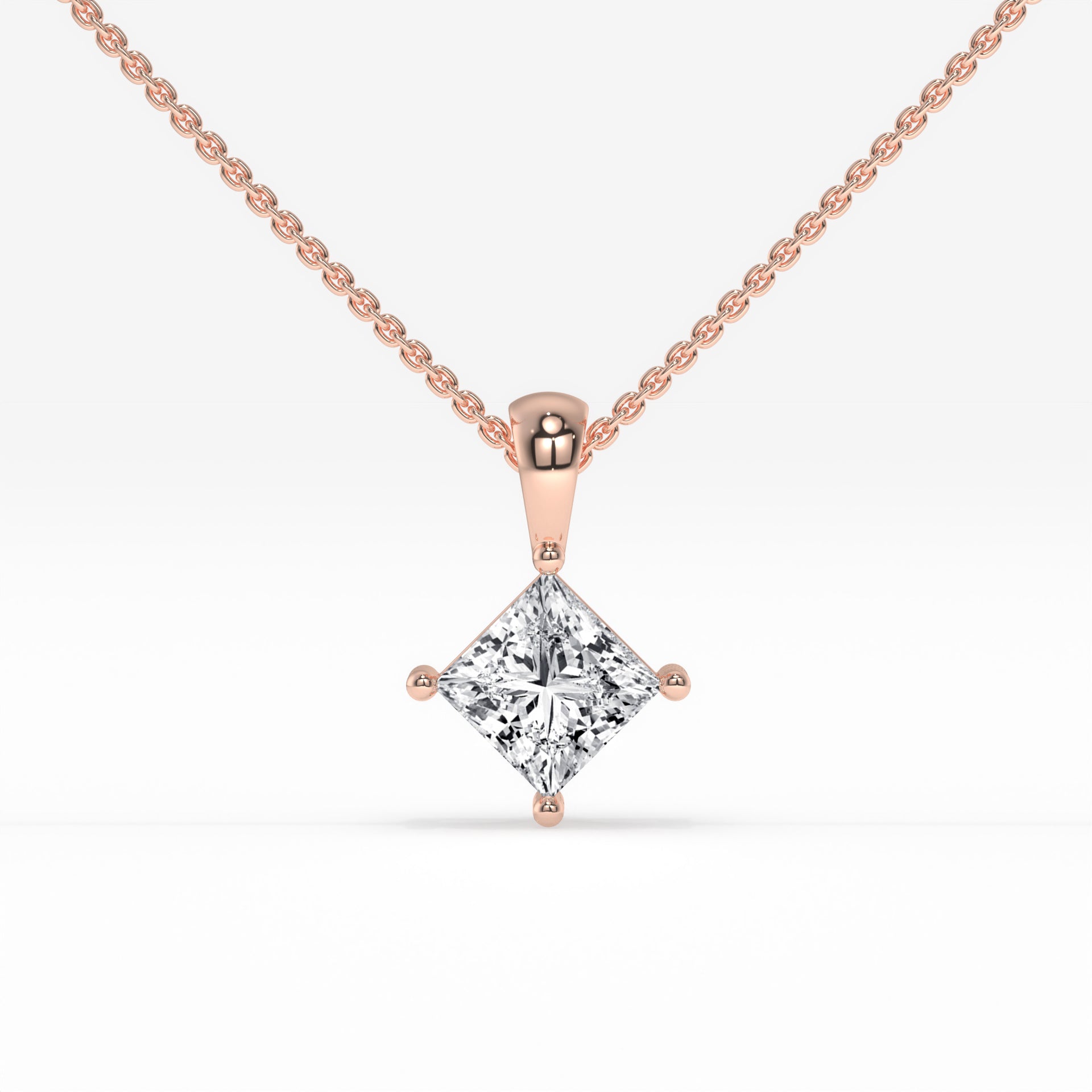 1.00 CT Princess-Cut Diamond Rose Gold Pendant with Minimalist Design