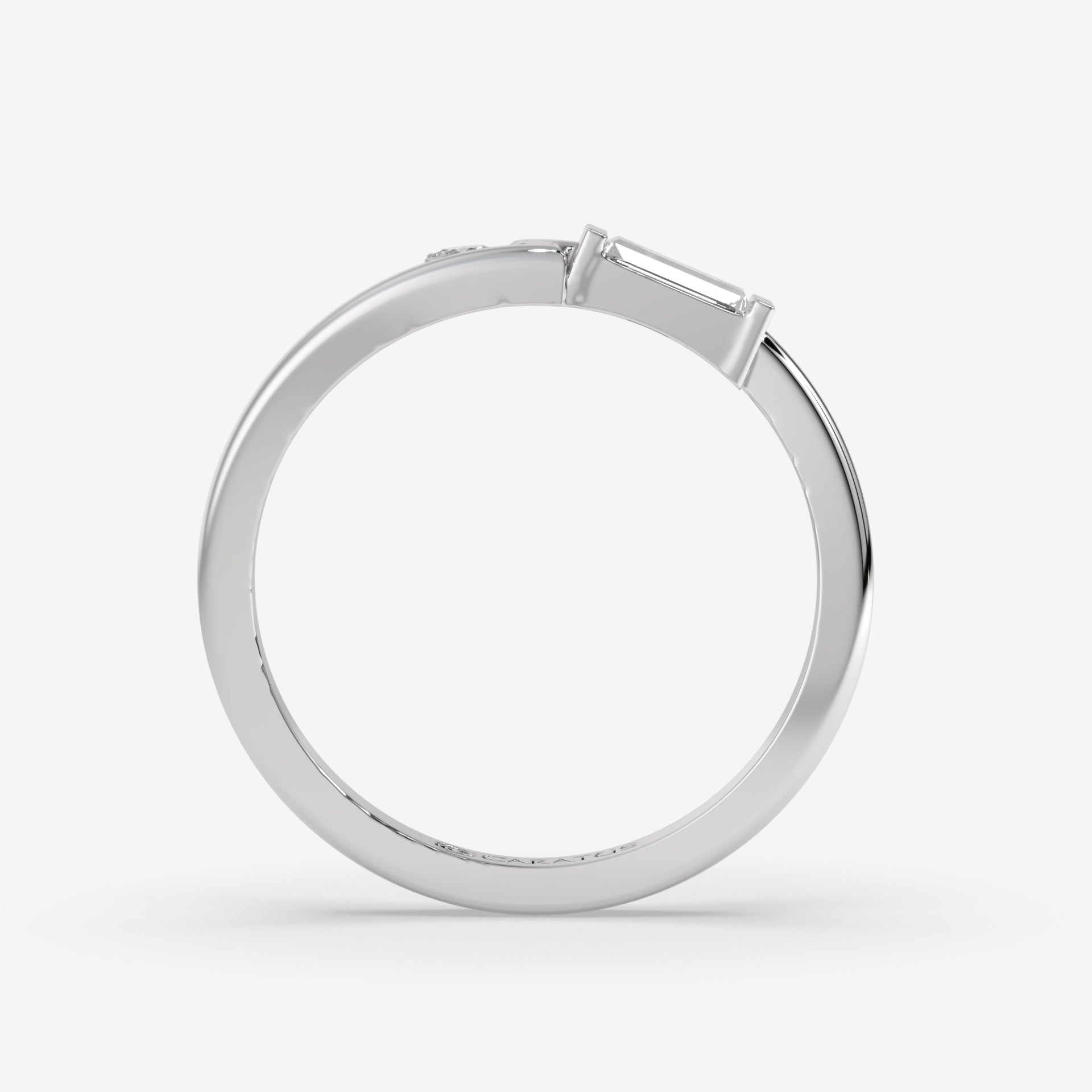 Baguette Cut Diamond Tension-Set White Gold Ring with Round Diamond