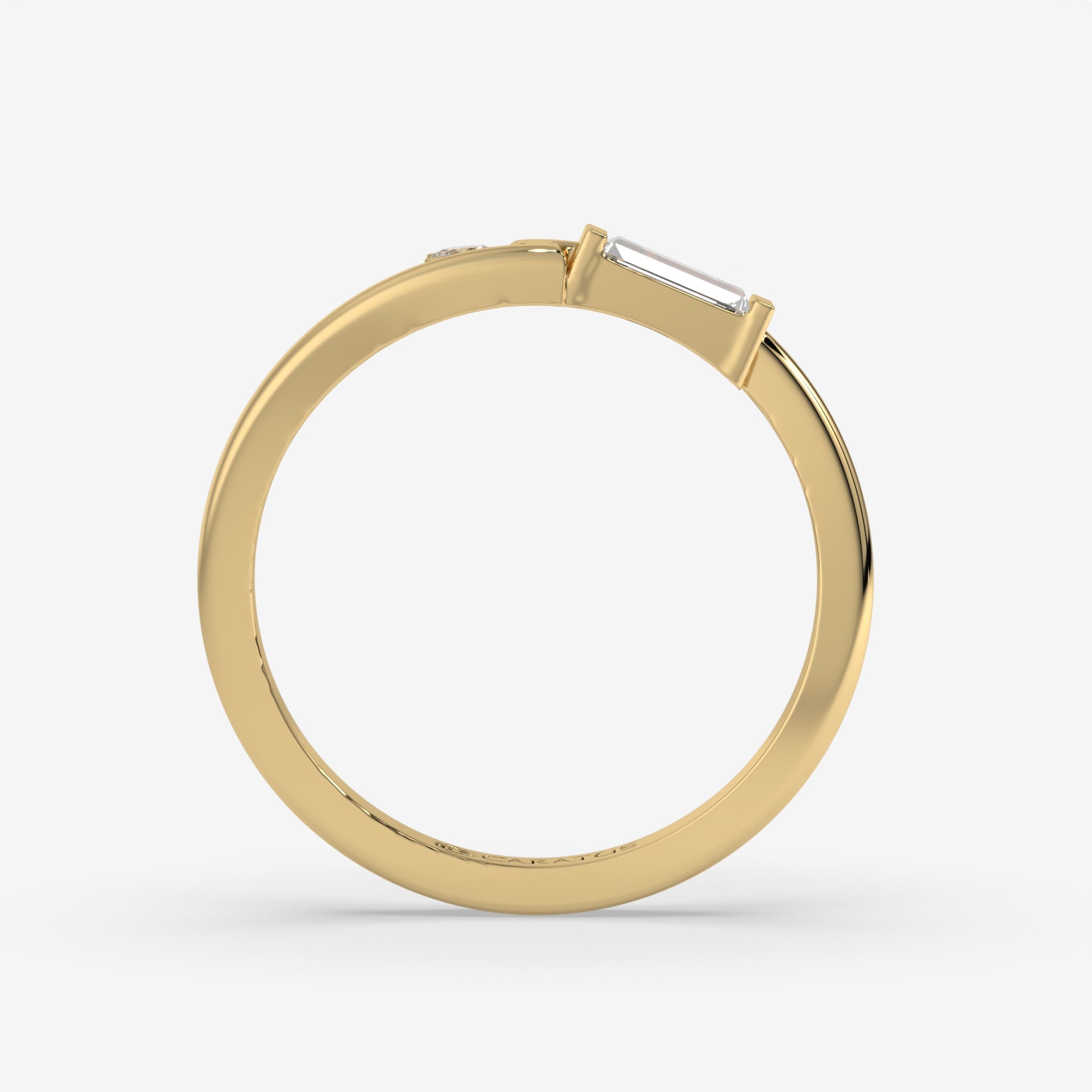 Baguette Cut Diamond Tension-Set Yellow Gold Ring with Round Diamond