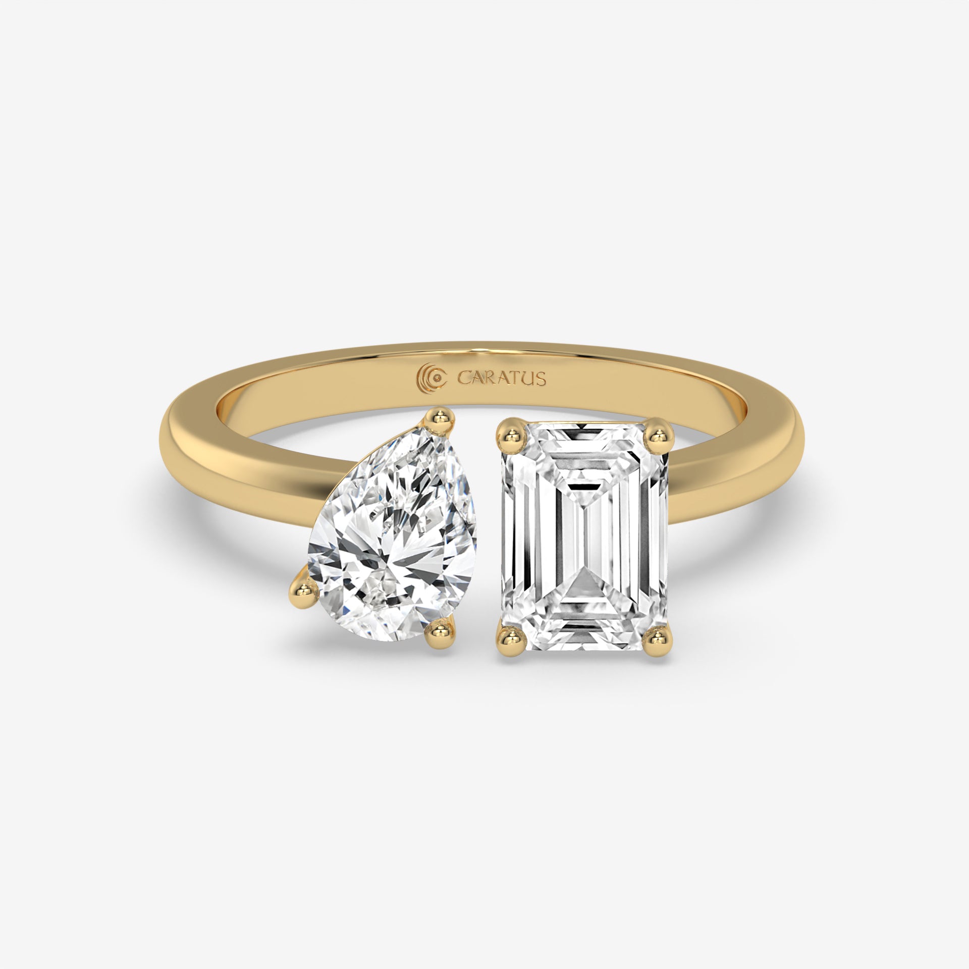 1.00 CT Yellow Gold Pear-Cut Engagement Ring with Emerald Side Diamond