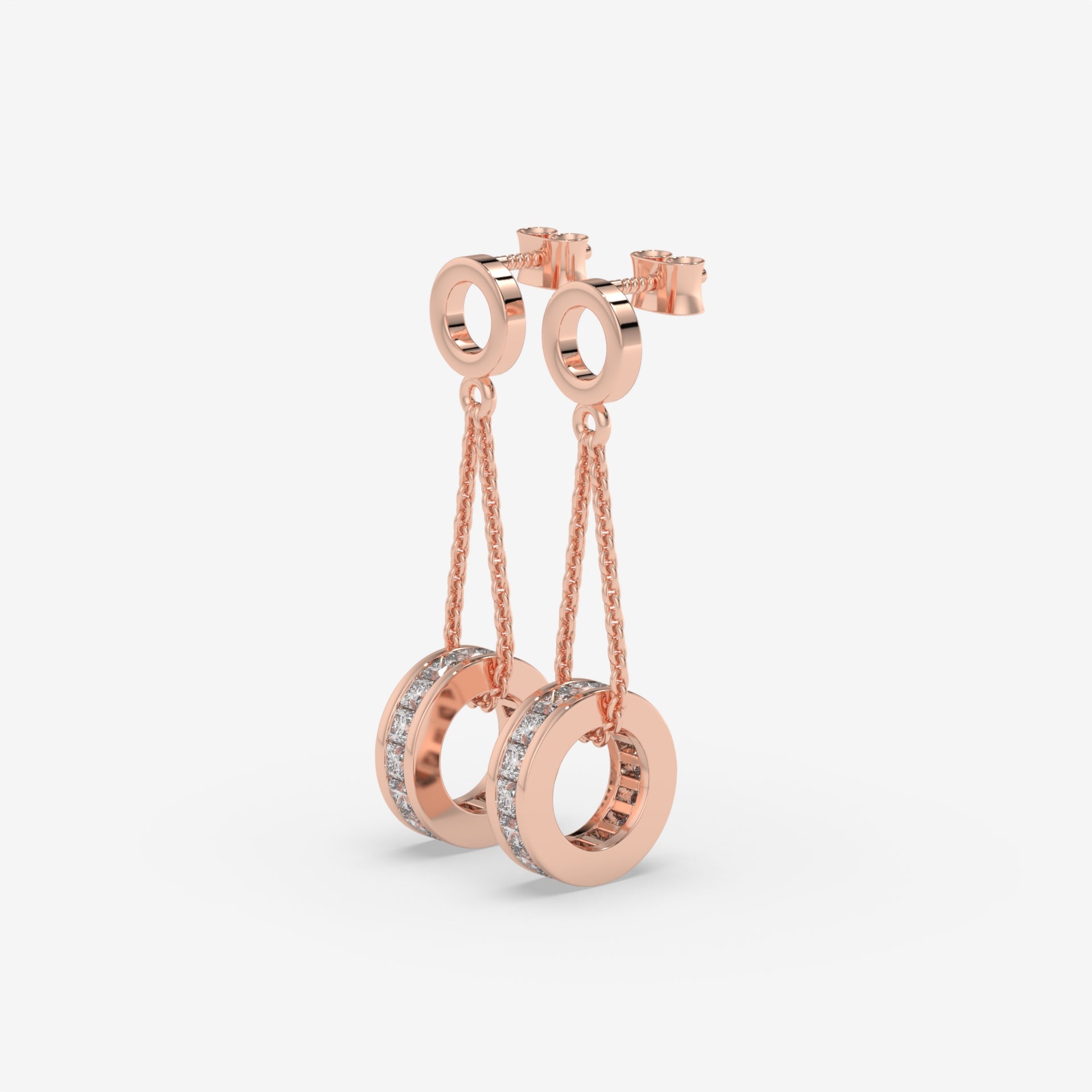 Rose Gold Princess-Cut Diamond Drop Earrings with 0.48 CT Diamond