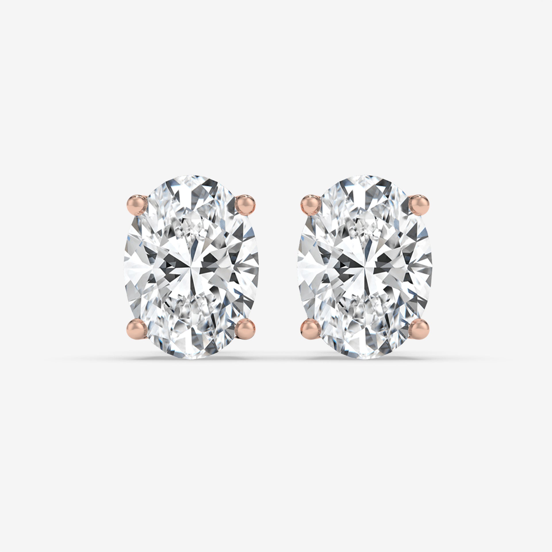 Classic Oval-Shaped Diamond Stud Rose Gold Earrings