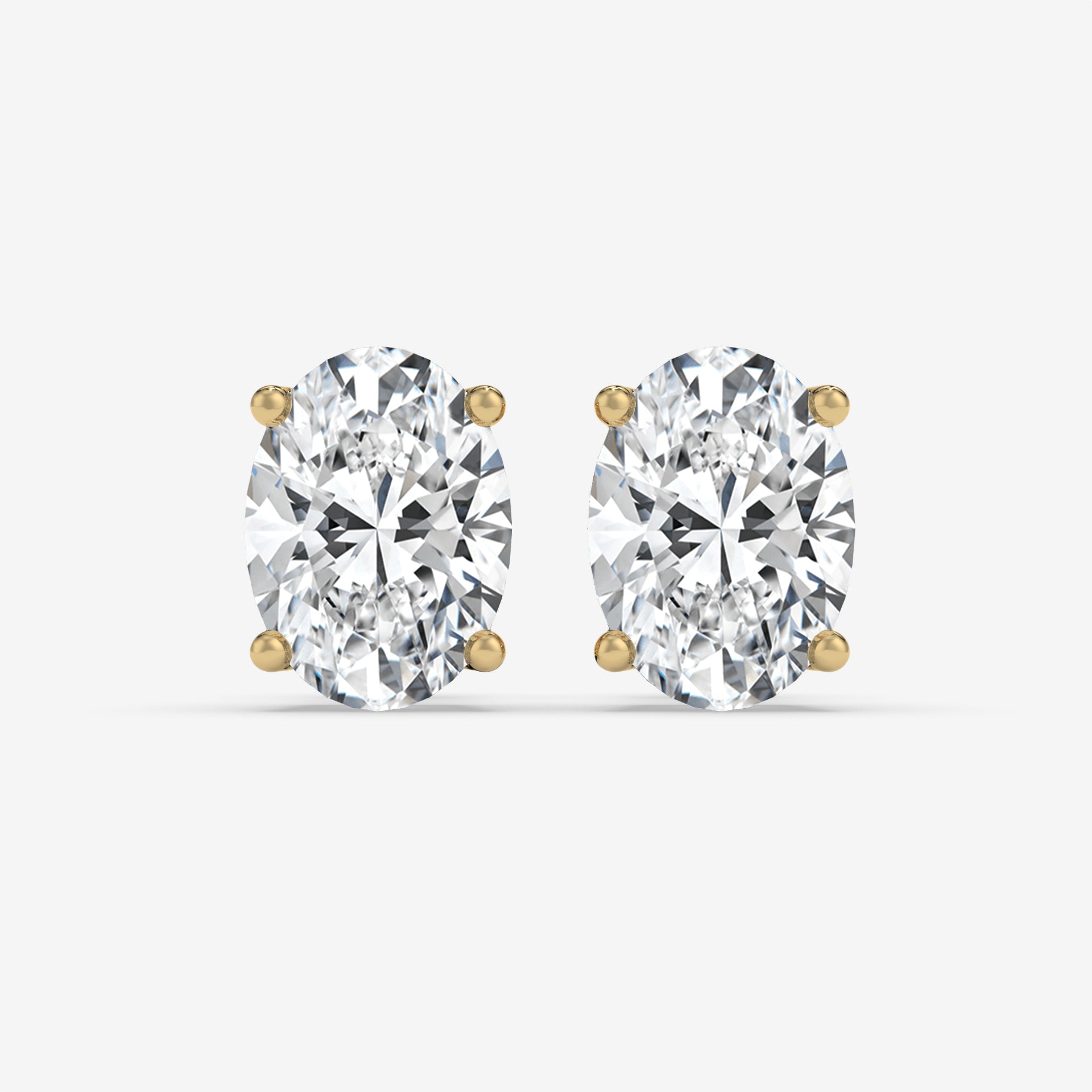 Classic Oval-Shaped Diamond Stud Yellow Gold Earrings