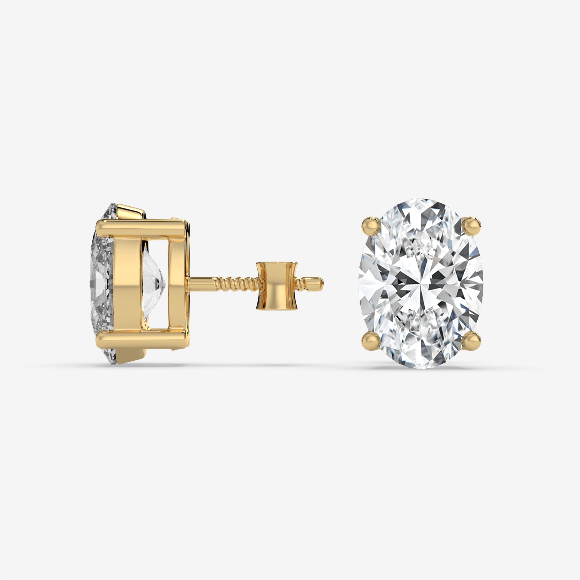 Classic Oval-Shaped Diamond Stud Yellow Gold Earrings