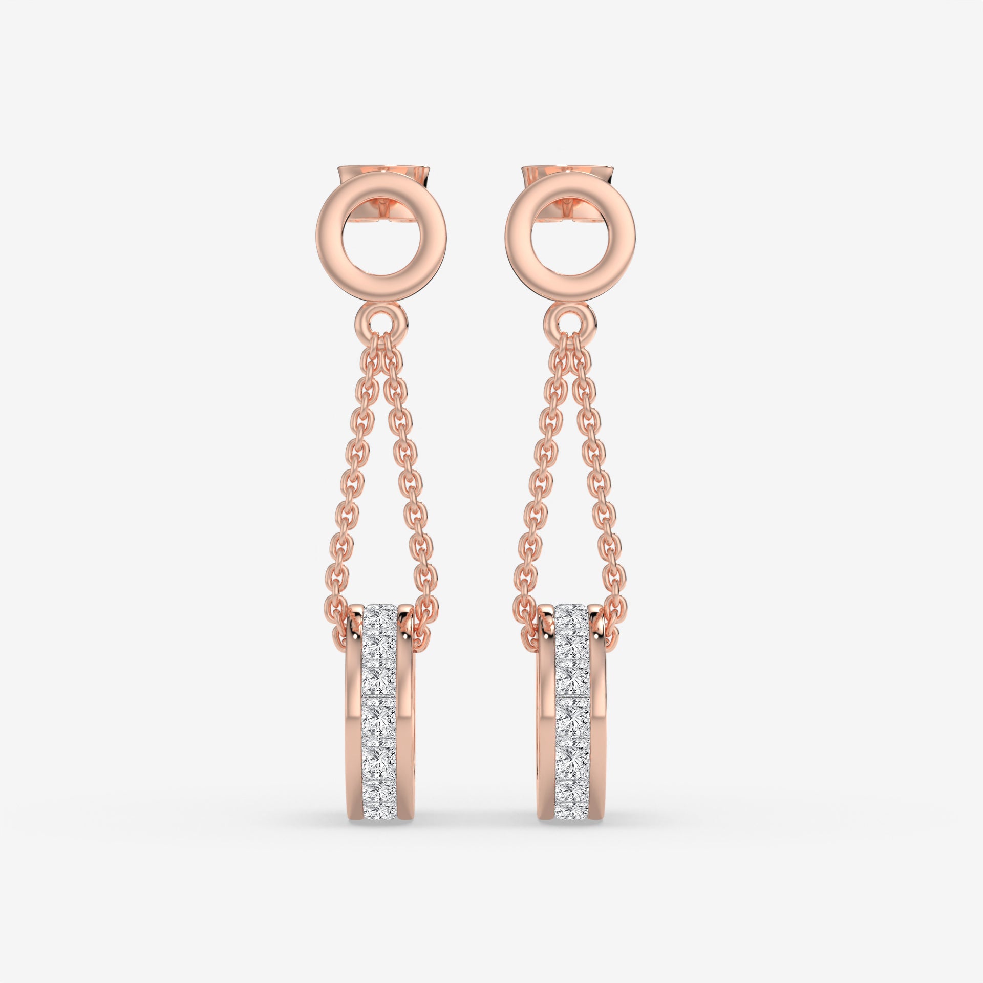 Rose Gold Princess-Cut Diamond Drop Earrings with 0.48 CT Diamond