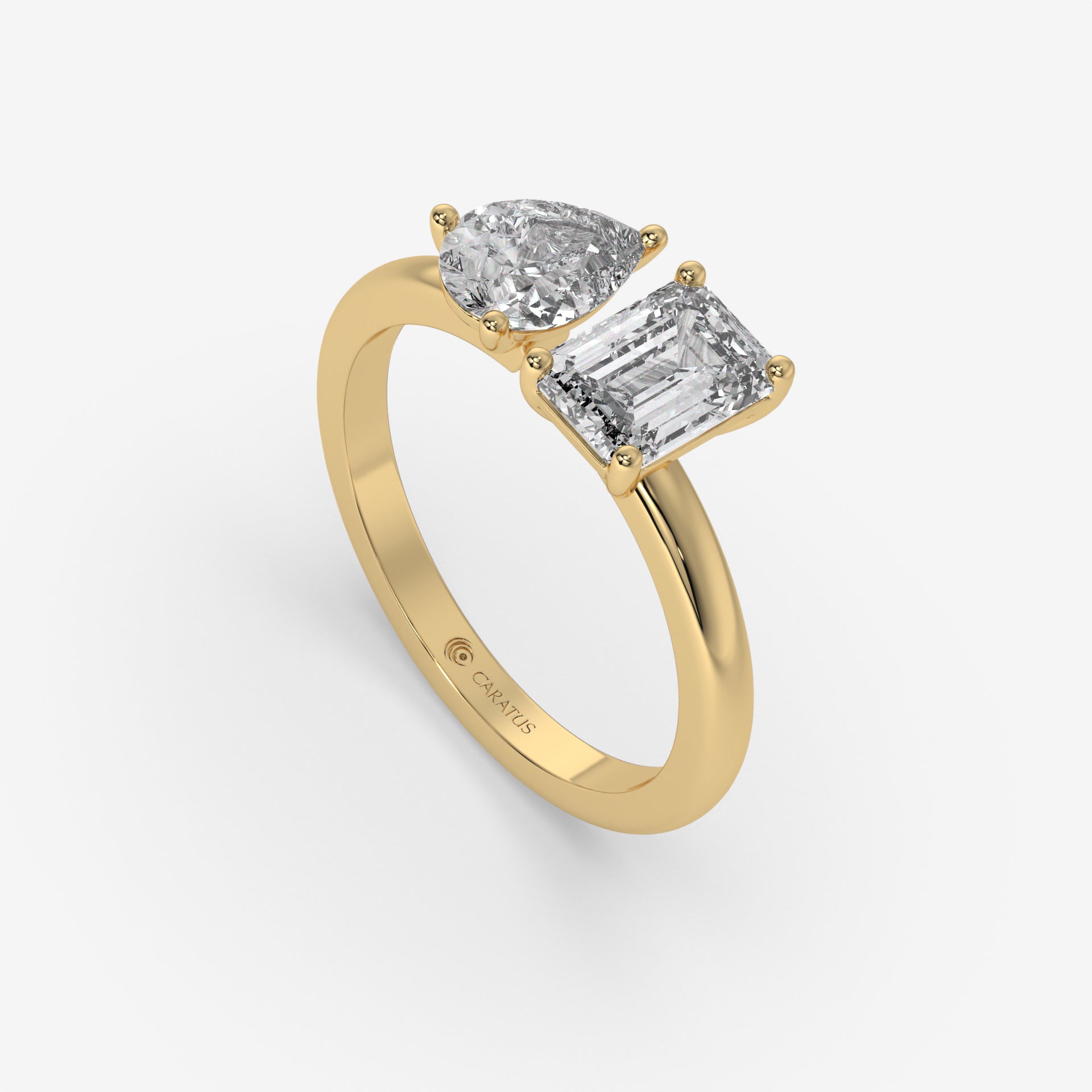 1.00 CT Yellow Gold Pear-Cut Engagement Ring with Emerald Side Diamond