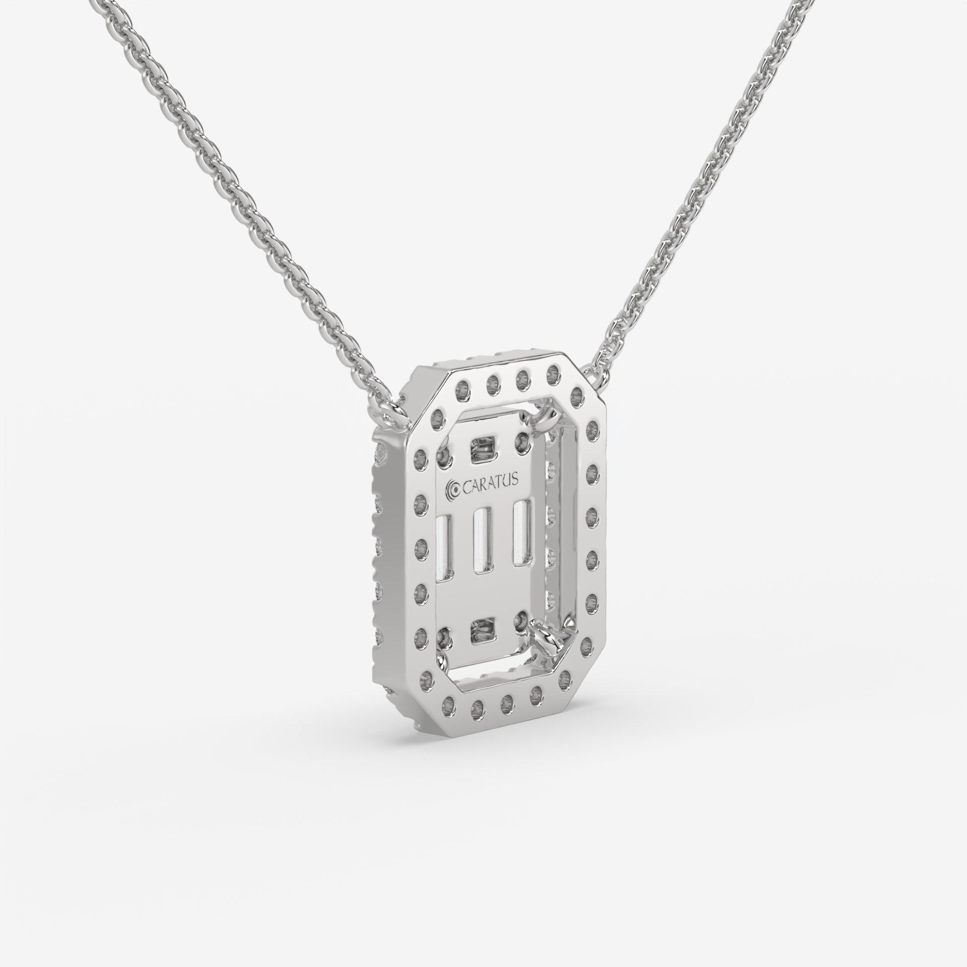 White Gold Square-Cut Baguette Diamond Halo Necklace