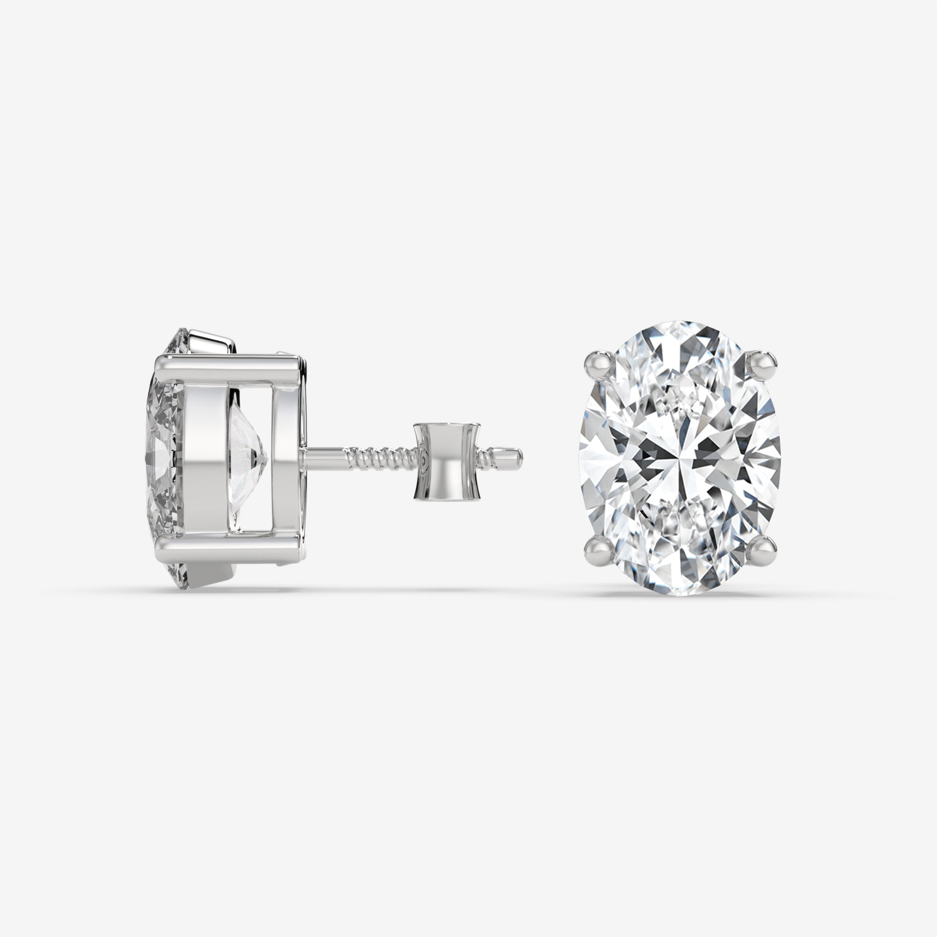 Classic Oval-Shaped Diamond Stud White Gold Earrings