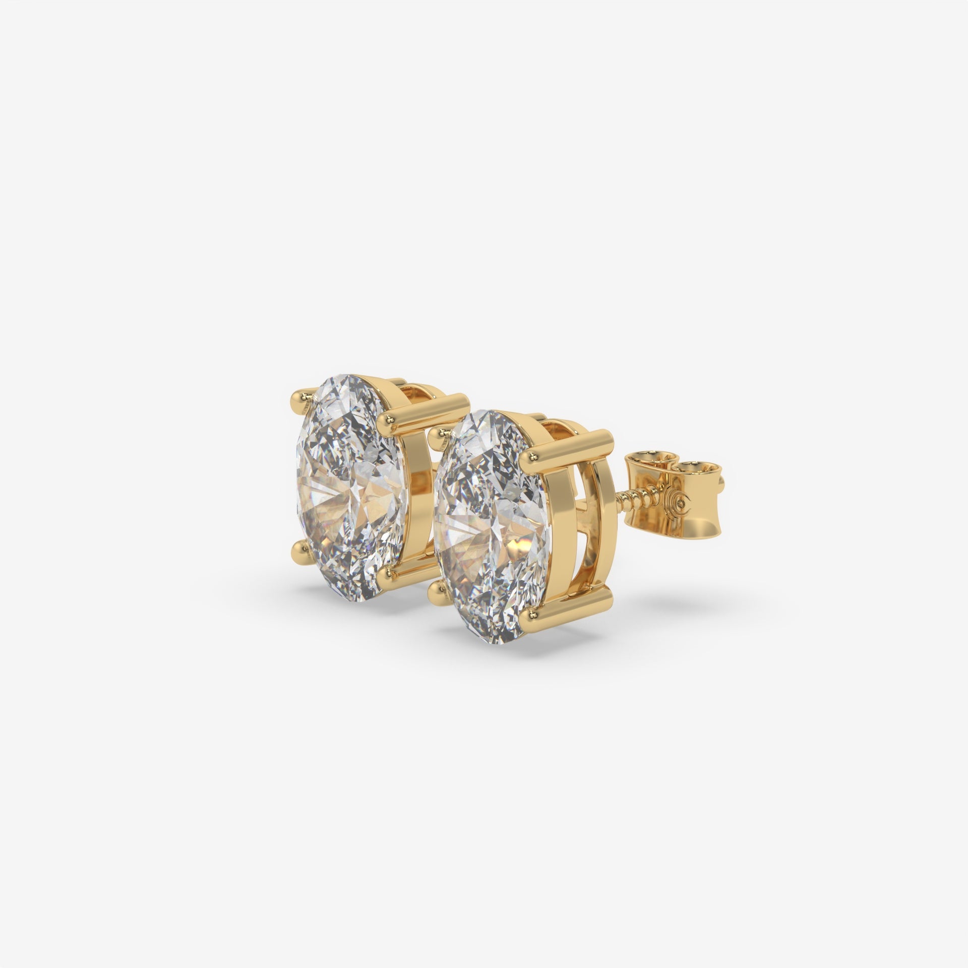 Classic Oval-Shaped Diamond Stud Yellow Gold Earrings