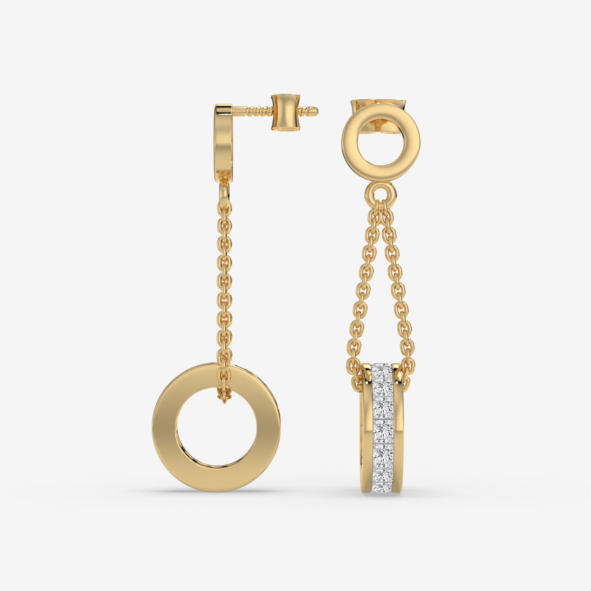 Yellow Gold Princess-Cut Diamond Drop Earrings with 0.48 CT Diamond