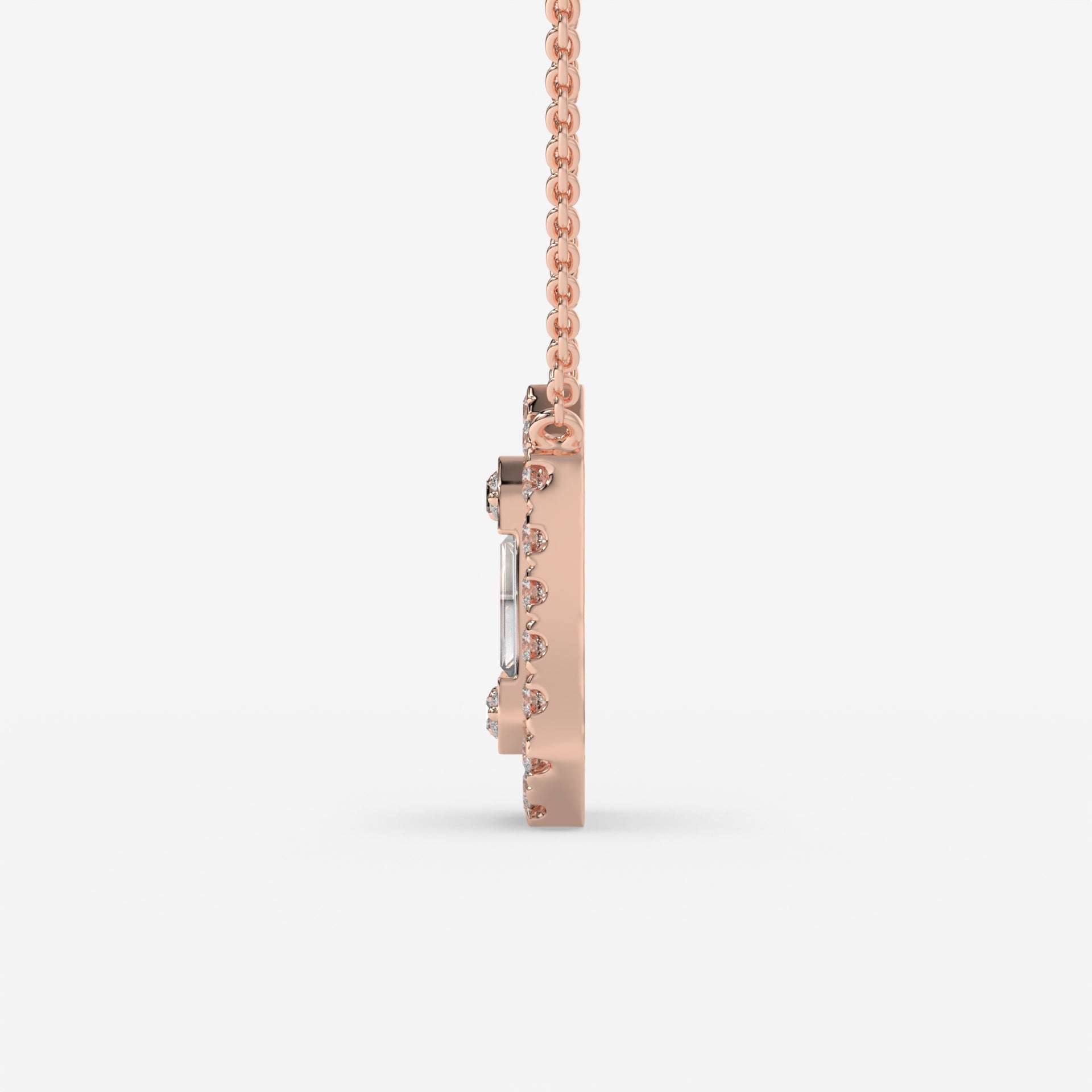 Rose Gold Square-Cut Baguette Diamond Halo Necklace