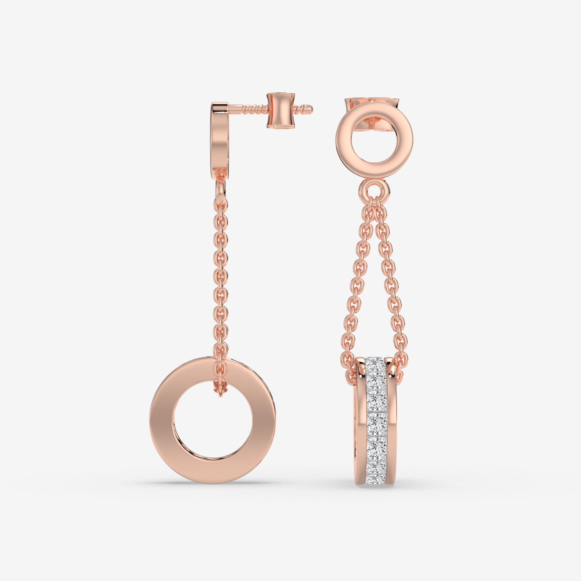 Rose Gold Princess-Cut Diamond Drop Earrings with 0.48 CT Diamond