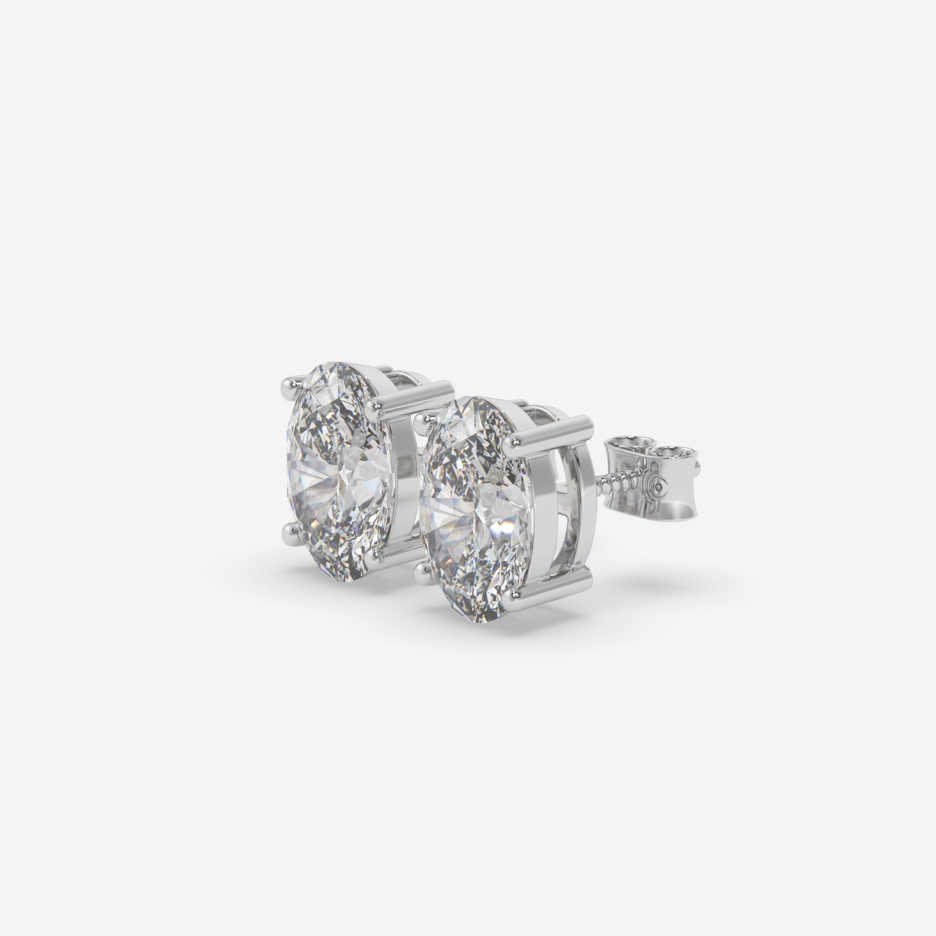 Classic Oval-Shaped Diamond Stud White Gold Earrings