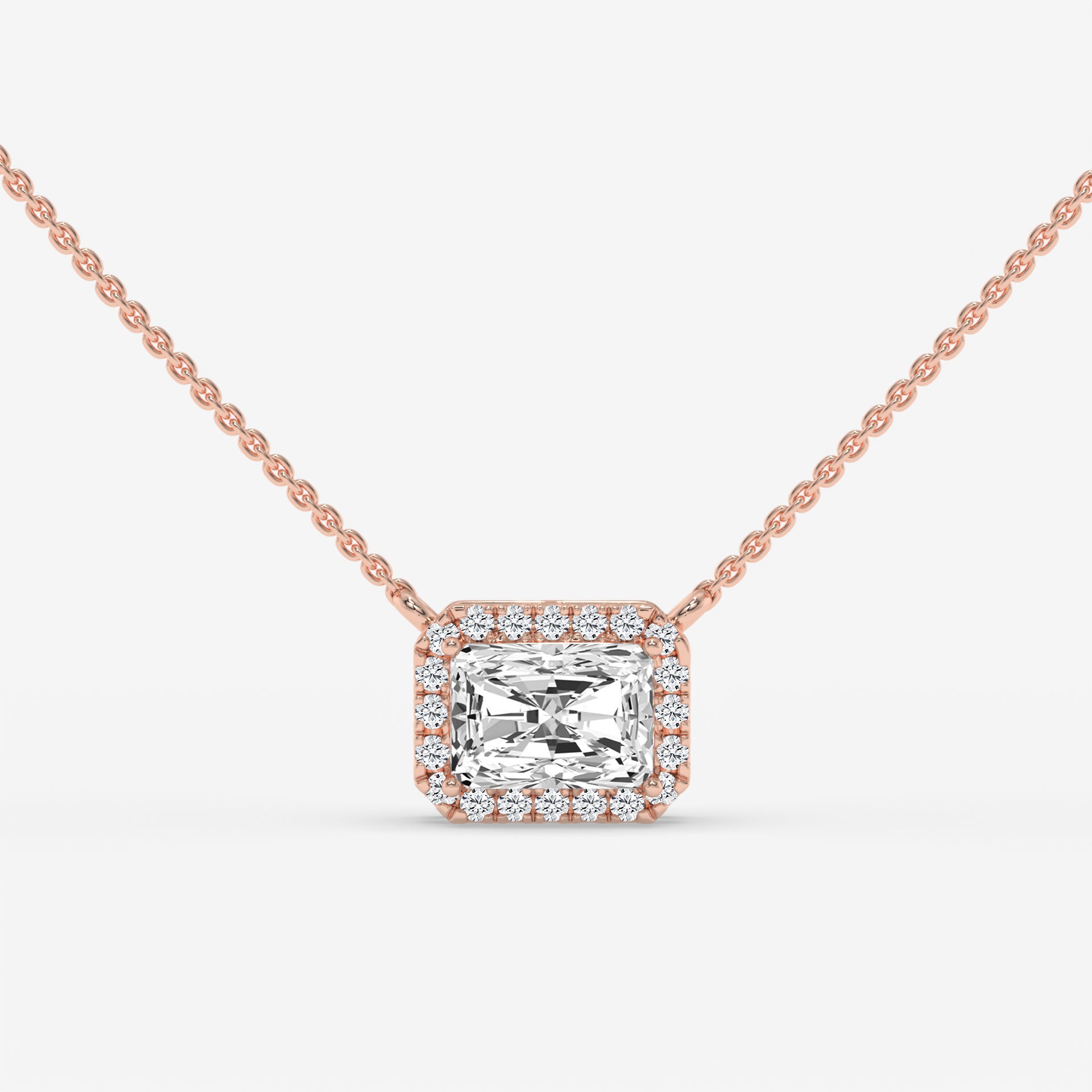 1.00 CT Rose Gold Radiant-Cut Diamond Pendant with Square Halo