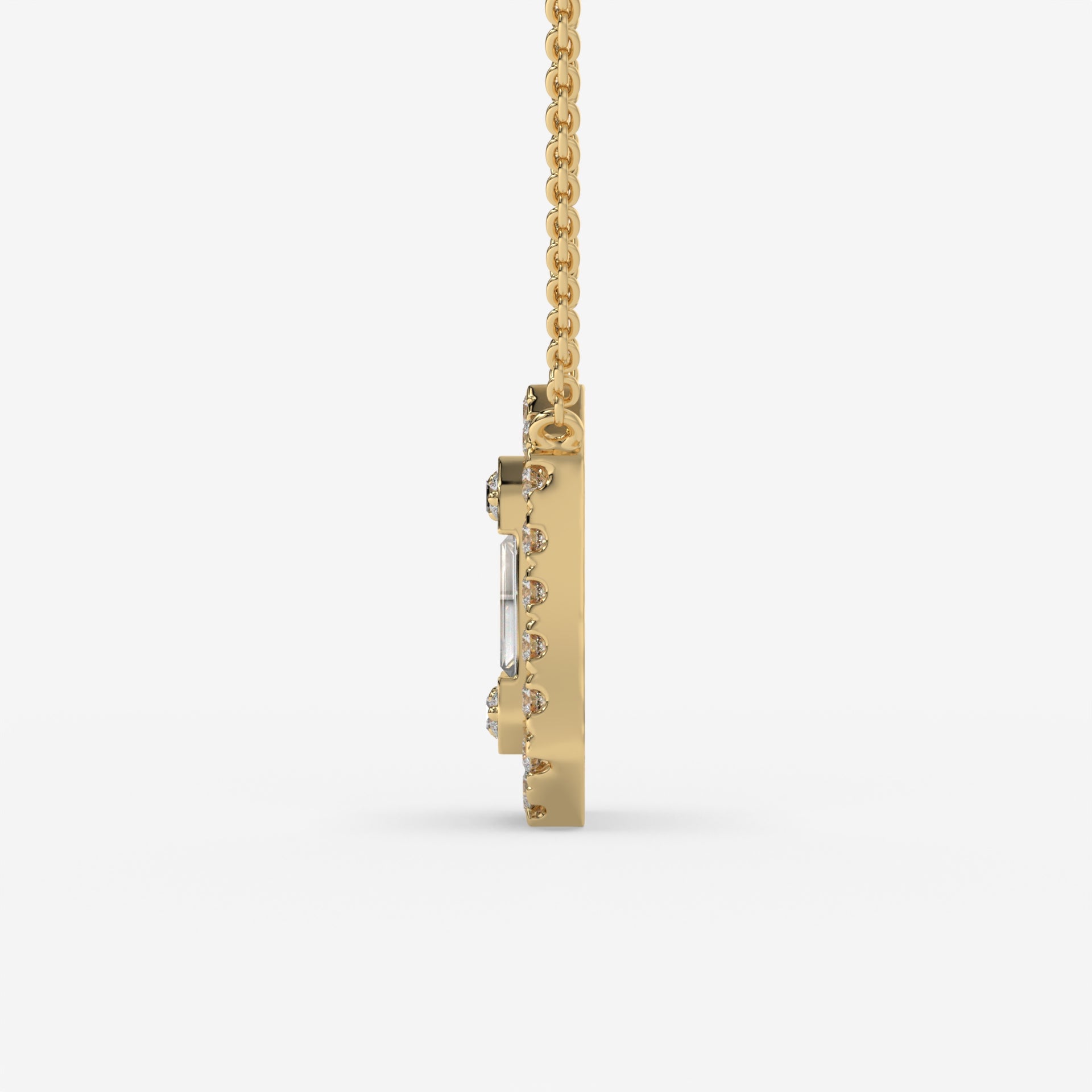 Yellow Gold Square-Cut Baguette Diamond Halo Necklace
