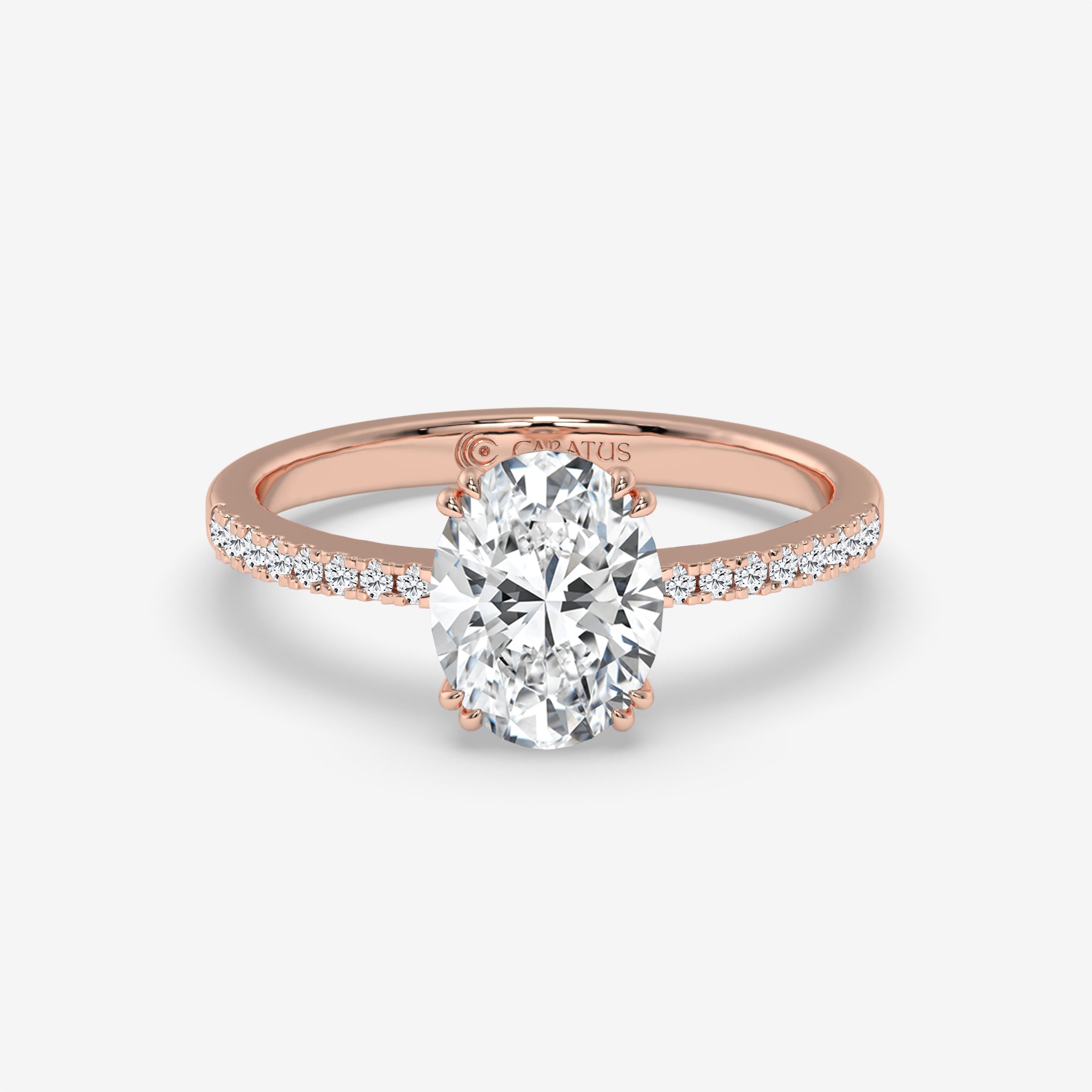 Rose Gold Oval-Cut Diamond Pavé Ring with Radiant Sparkle