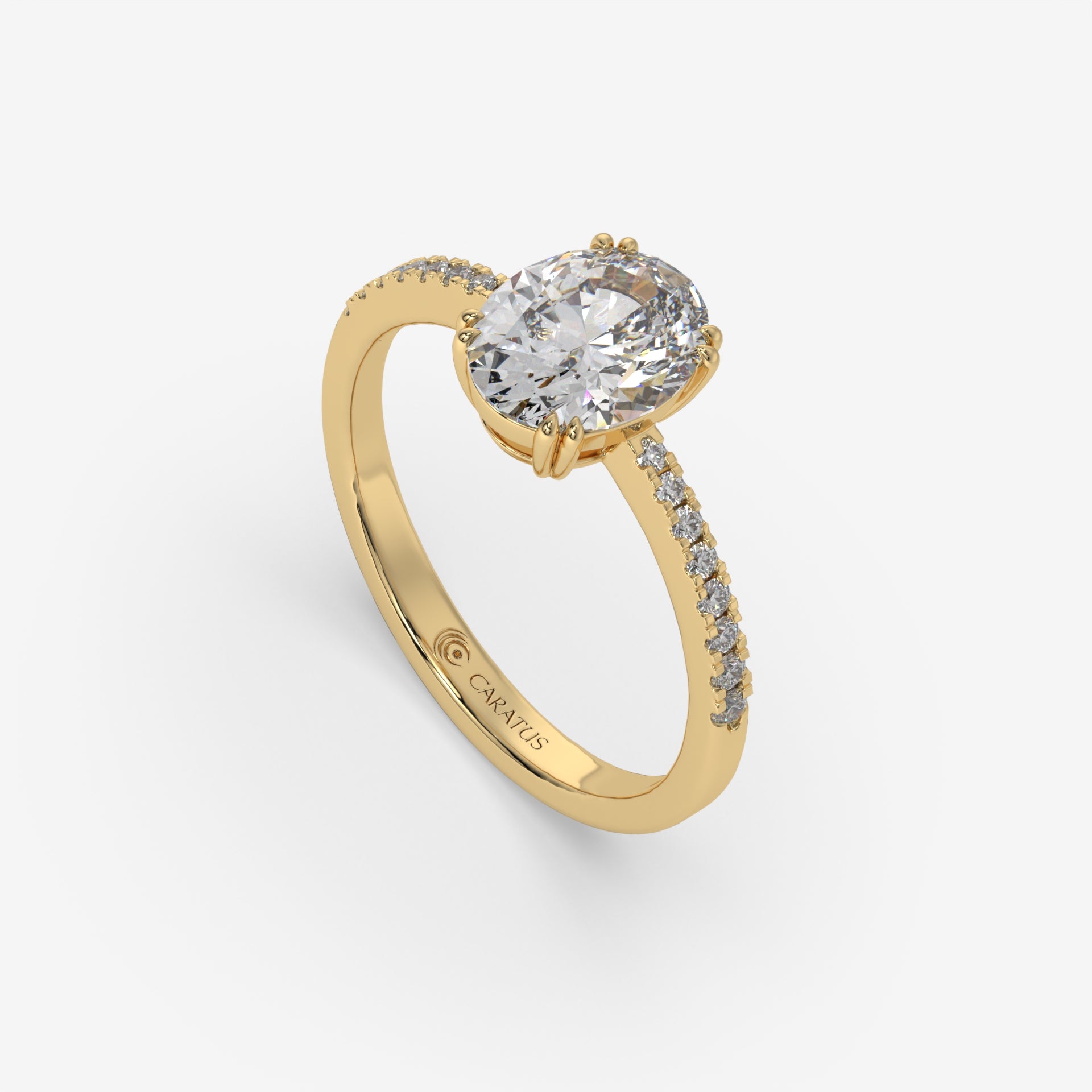 Yellow Gold Oval-Cut Diamond Pavé Ring with Radiant Sparkle
