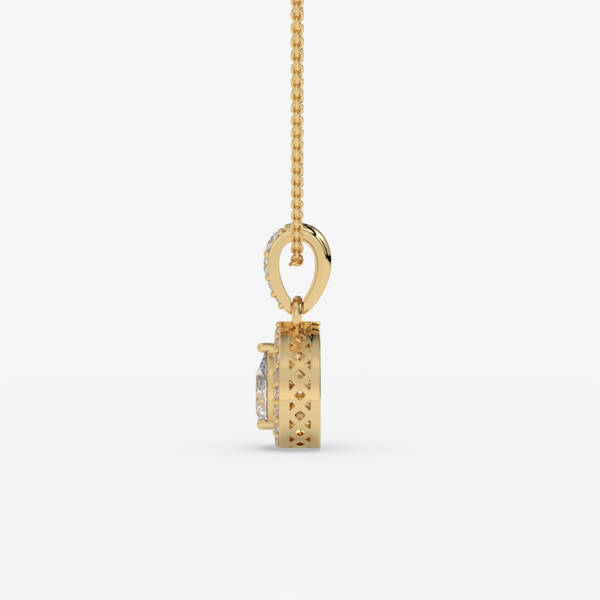 Pear-Shaped Diamond Pendant with Round Diamond Accents in Yellow Gold