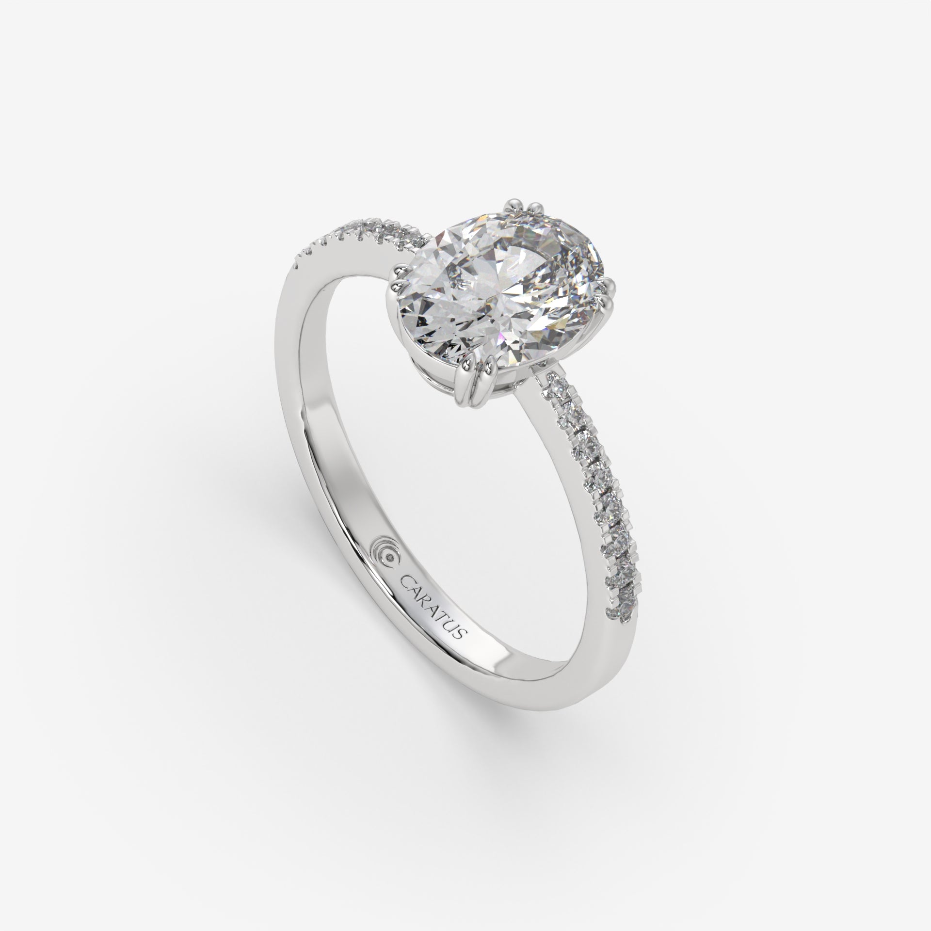 White Gold Oval-Cut Diamond Pavé Ring with Radiant Sparkle
