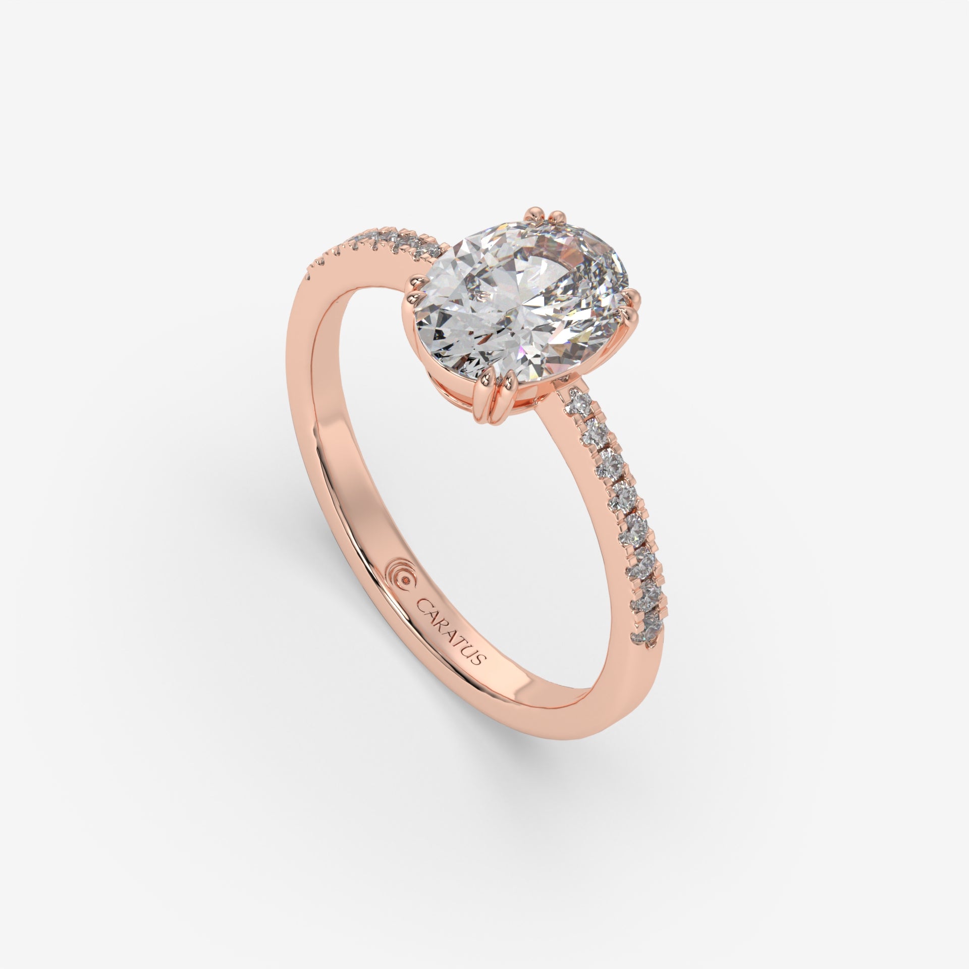 Rose Gold Oval-Cut Diamond Pavé Ring with Radiant Sparkle