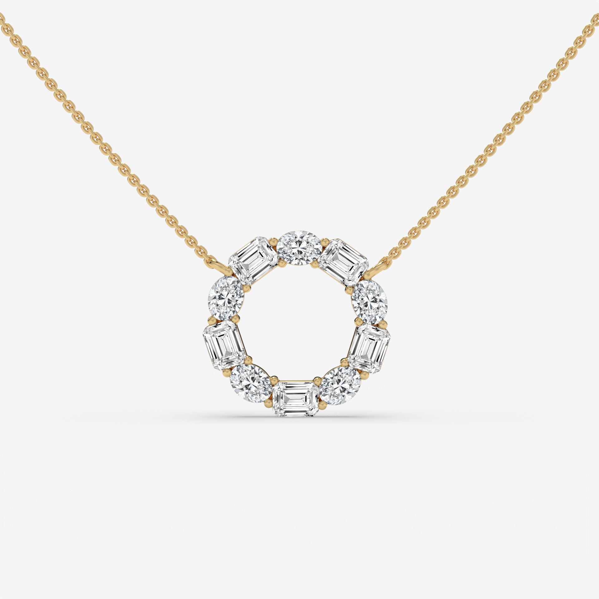 Diamond Circle White Gold Pendant with Oval and Emerald-Cut Diamonds