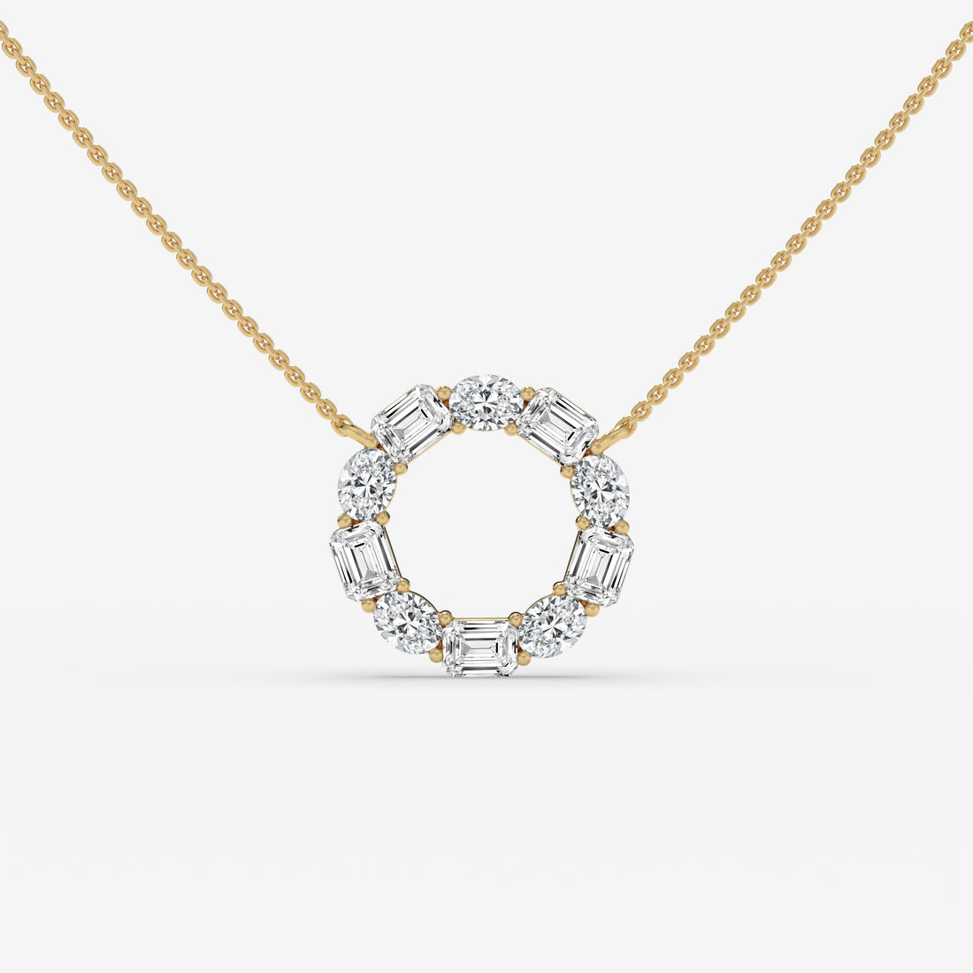 Diamond Circle White Gold Pendant with Oval and Emerald-Cut Diamonds
