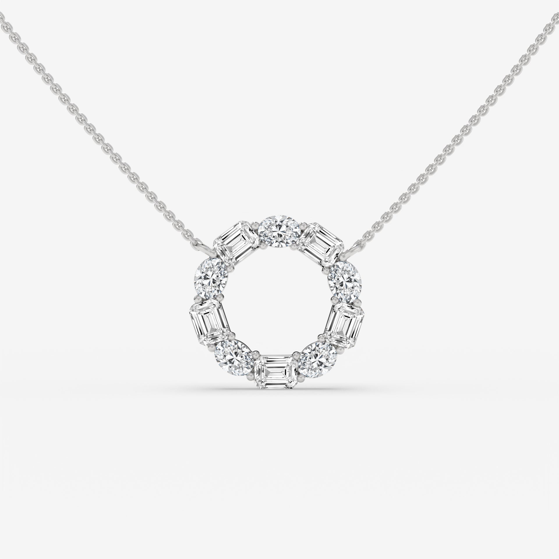 Diamond Circle Rose Gold Pendant with Oval and Emerald-Cut Diamonds
