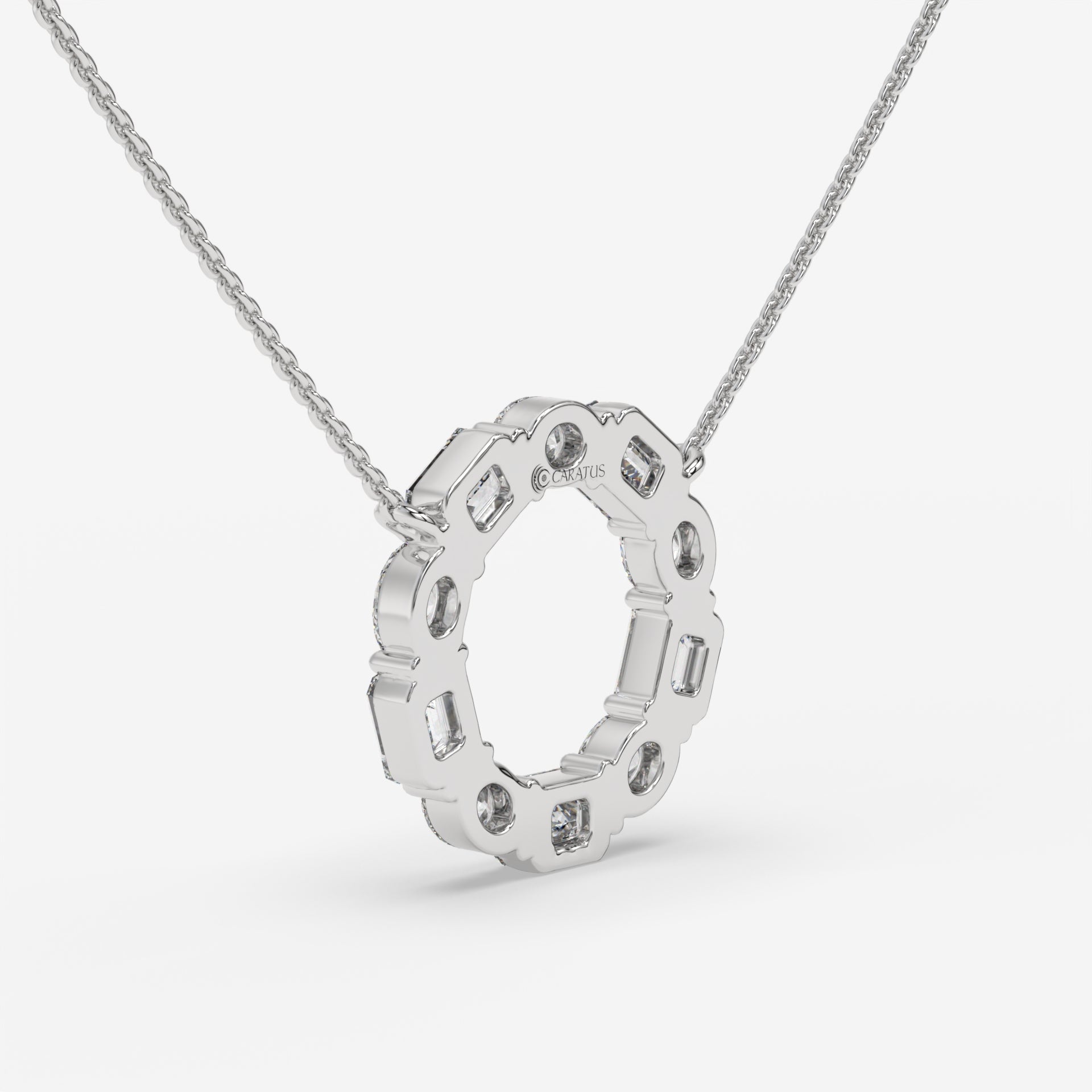 Diamond Circle White Gold Pendant with Oval and Emerald-Cut Diamonds