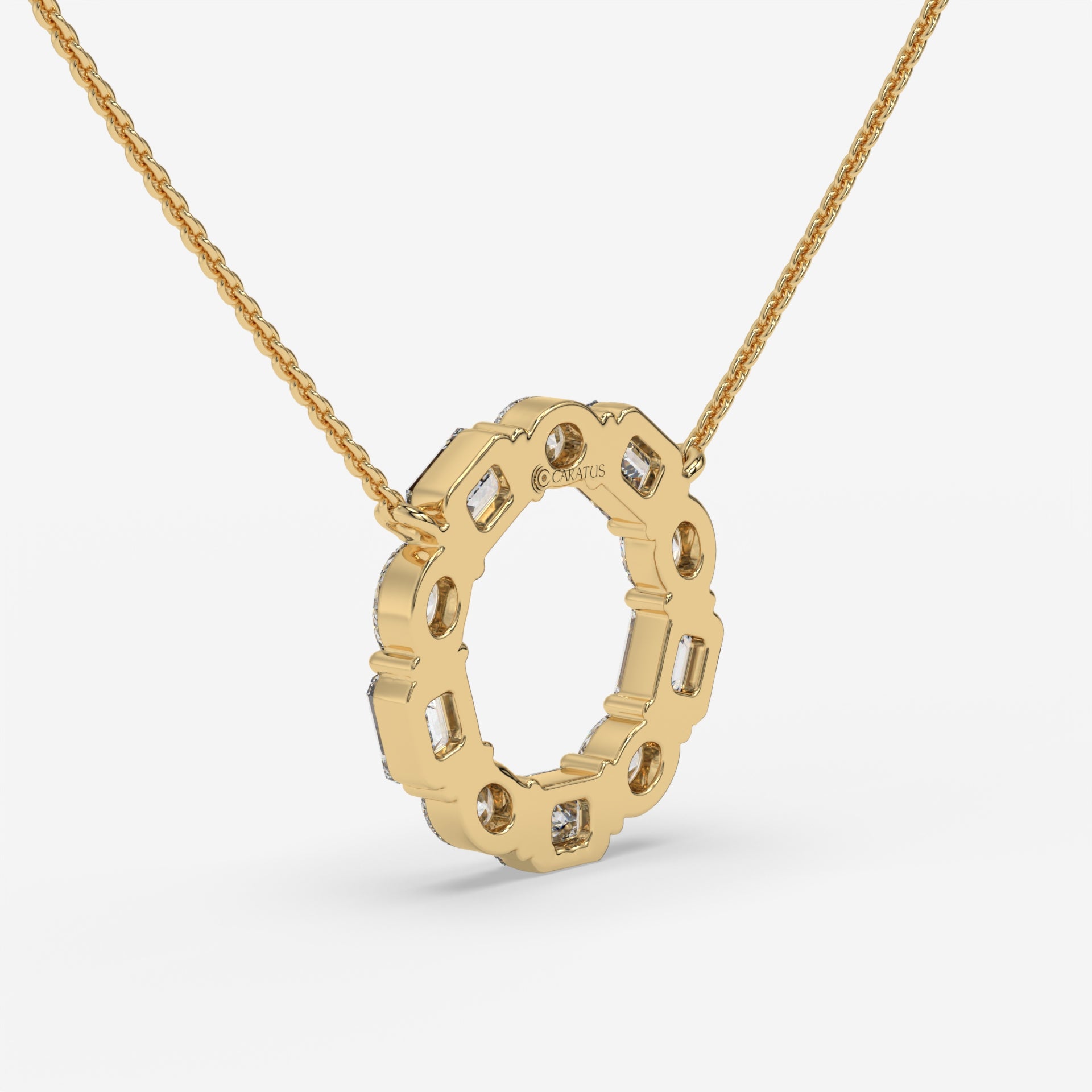 Diamond Circle Yellow Gold Pendant with Oval and Emerald-Cut Diamonds