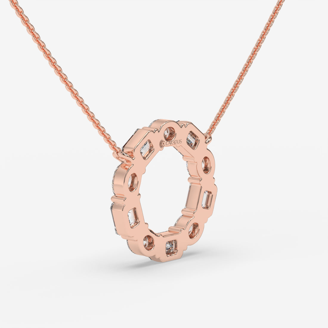 Diamond Circle Rose Gold Pendant with Oval and Emerald-Cut Diamonds