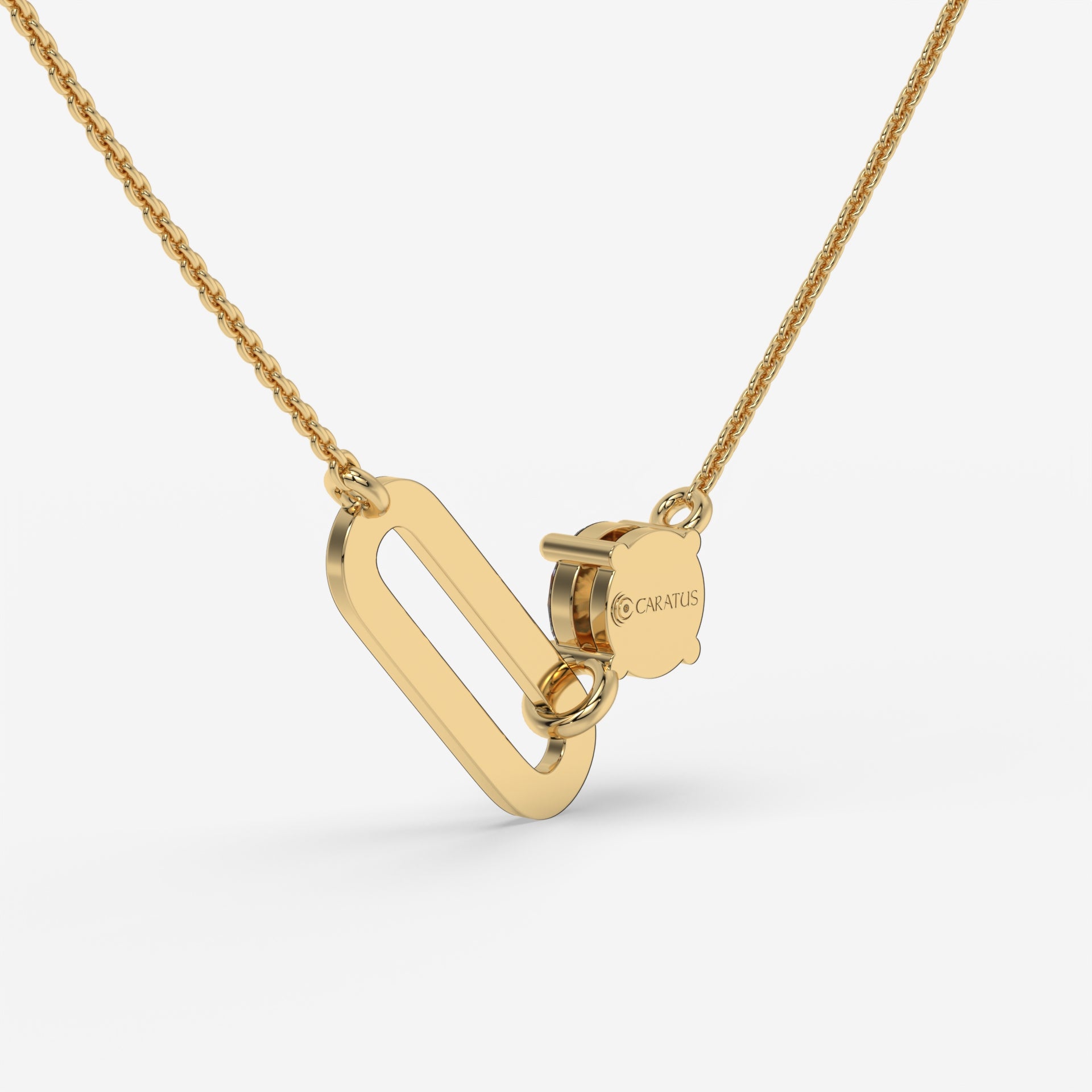 Intertwined Oval and Round Diamond Rectangle Yellow Gold Pendant