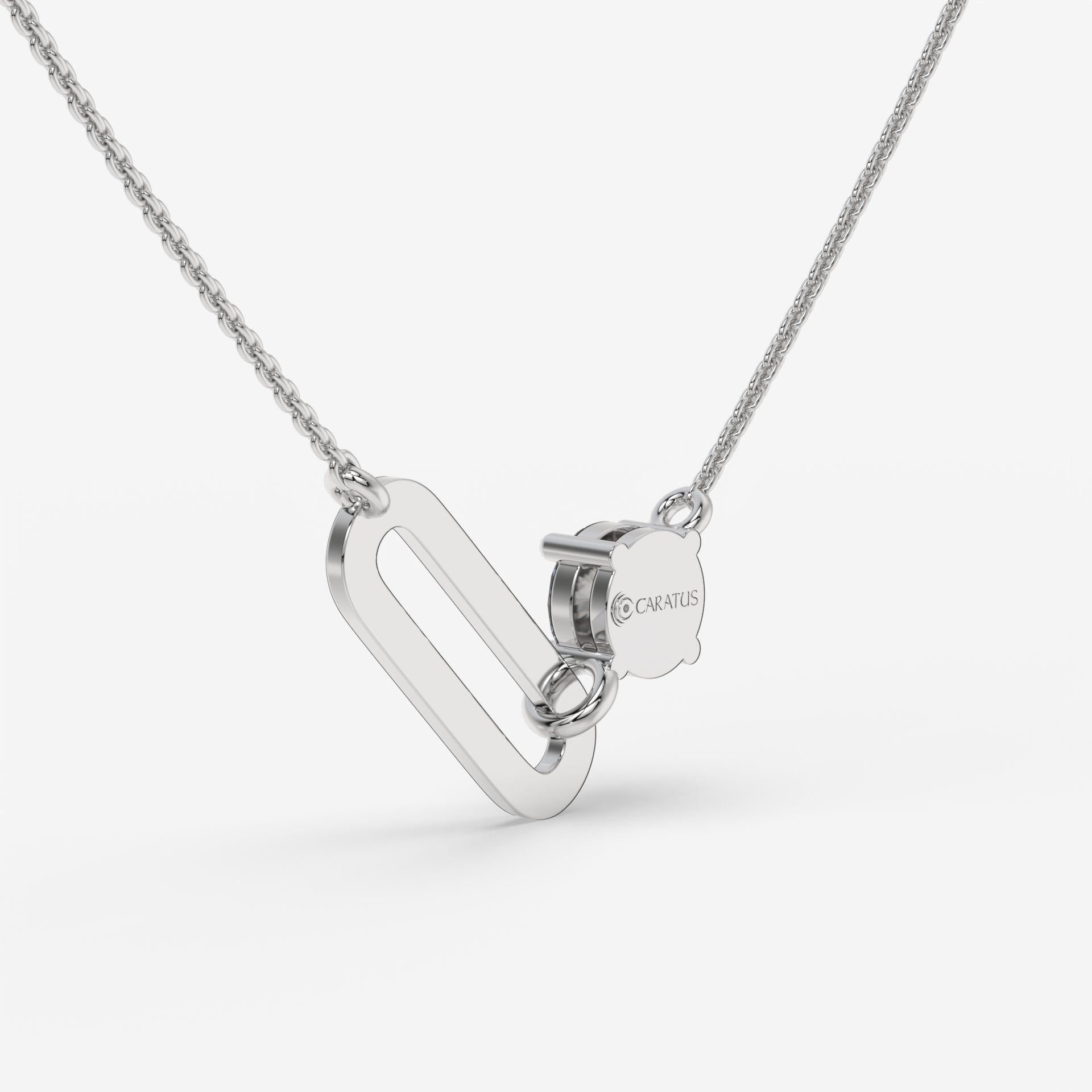 Intertwined Oval and Round Diamond Rectangle White Gold Pendant
