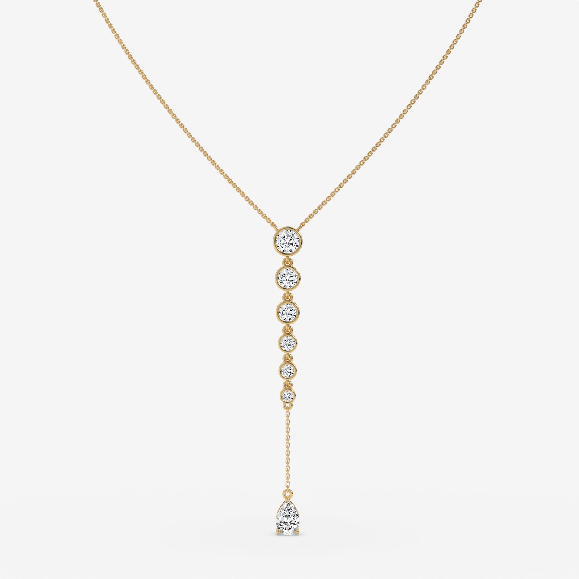 Rose Gold Vertical Diamond Pendant with Pear and Round-Cut Stones