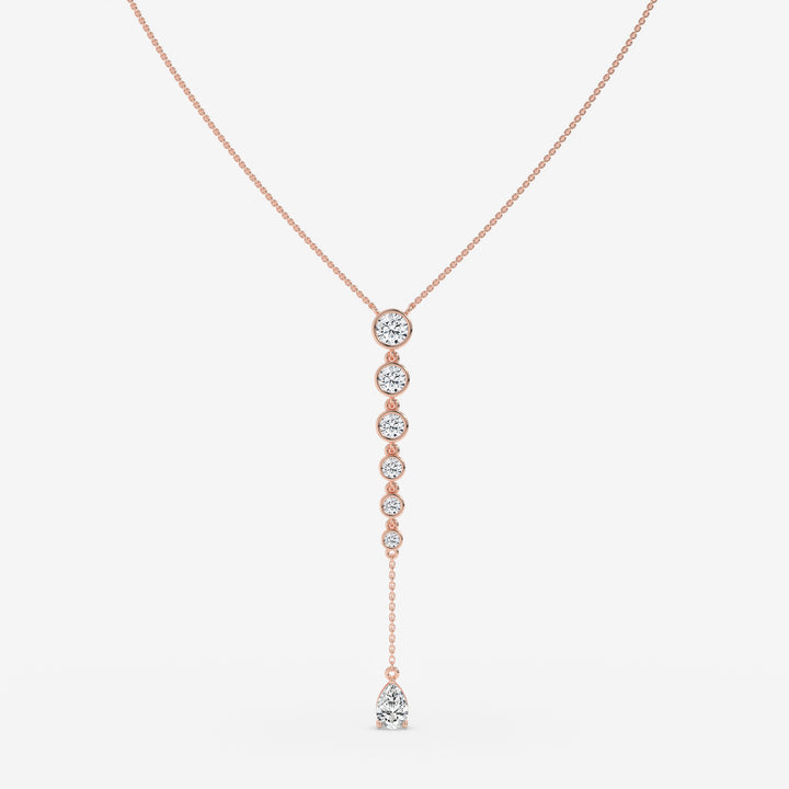 Rose Gold Vertical Diamond Pendant with Pear and Round-Cut Stones