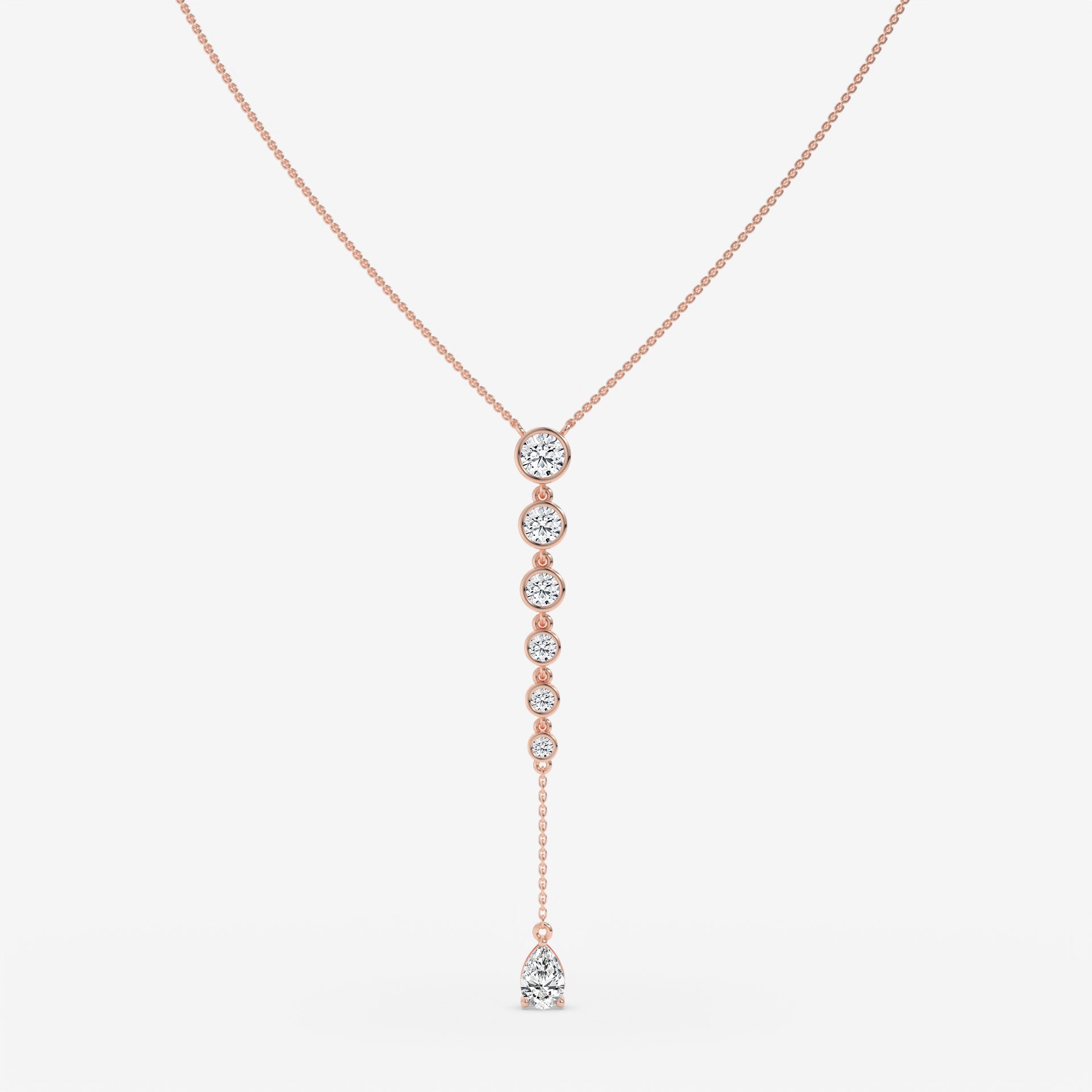 Yellow Gold Vertical Diamond Pendant with Pear and Round-Cut Stones