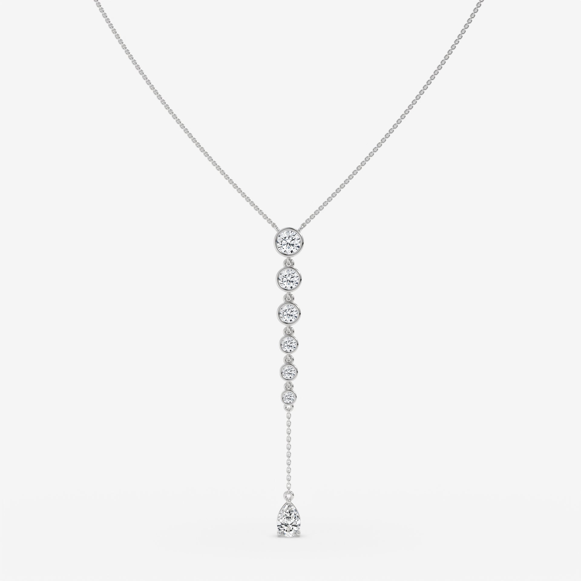 White Gold Vertical Diamond Pendant with Pear and Round-Cut Stones