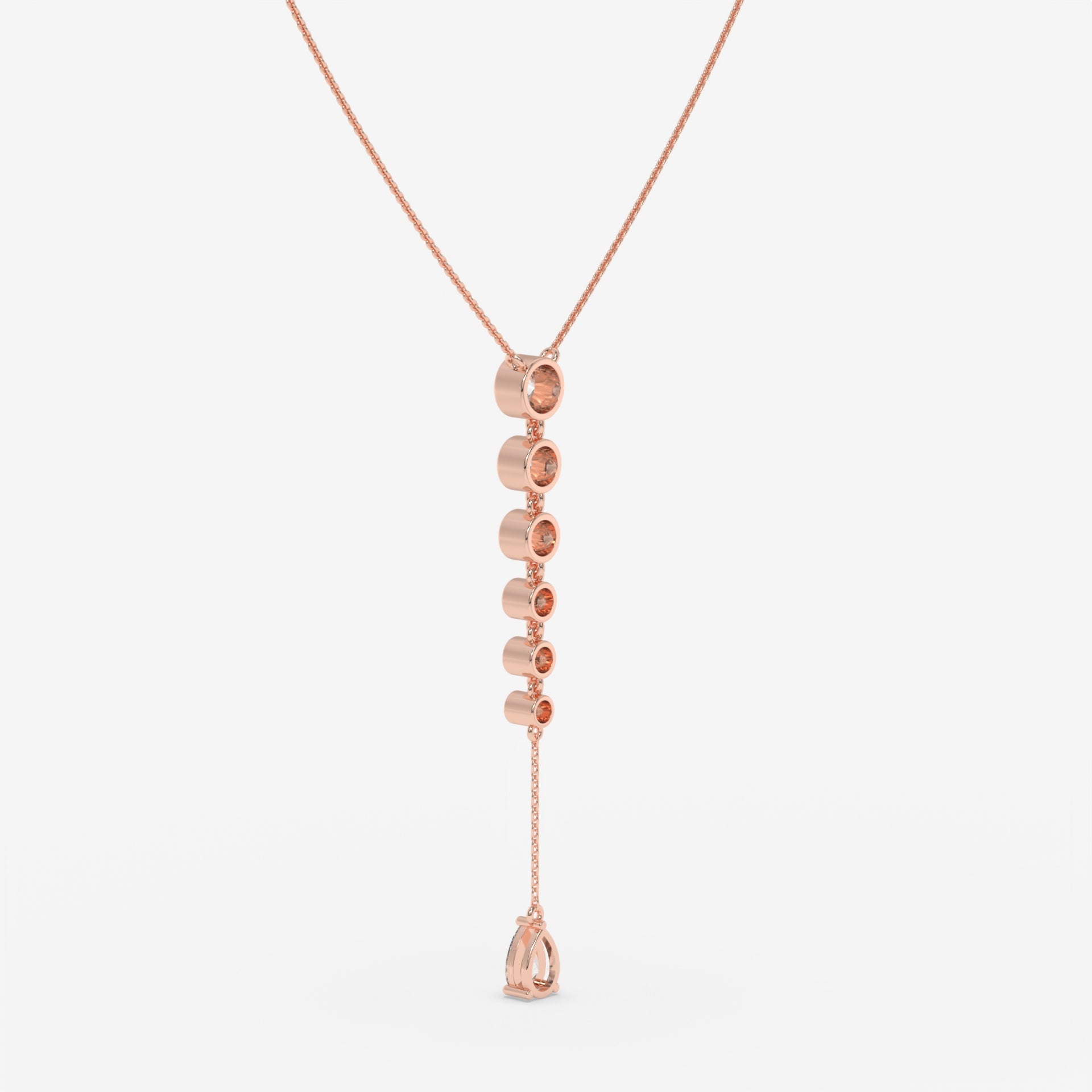 Rose Gold Vertical Diamond Pendant with Pear and Round-Cut Stones