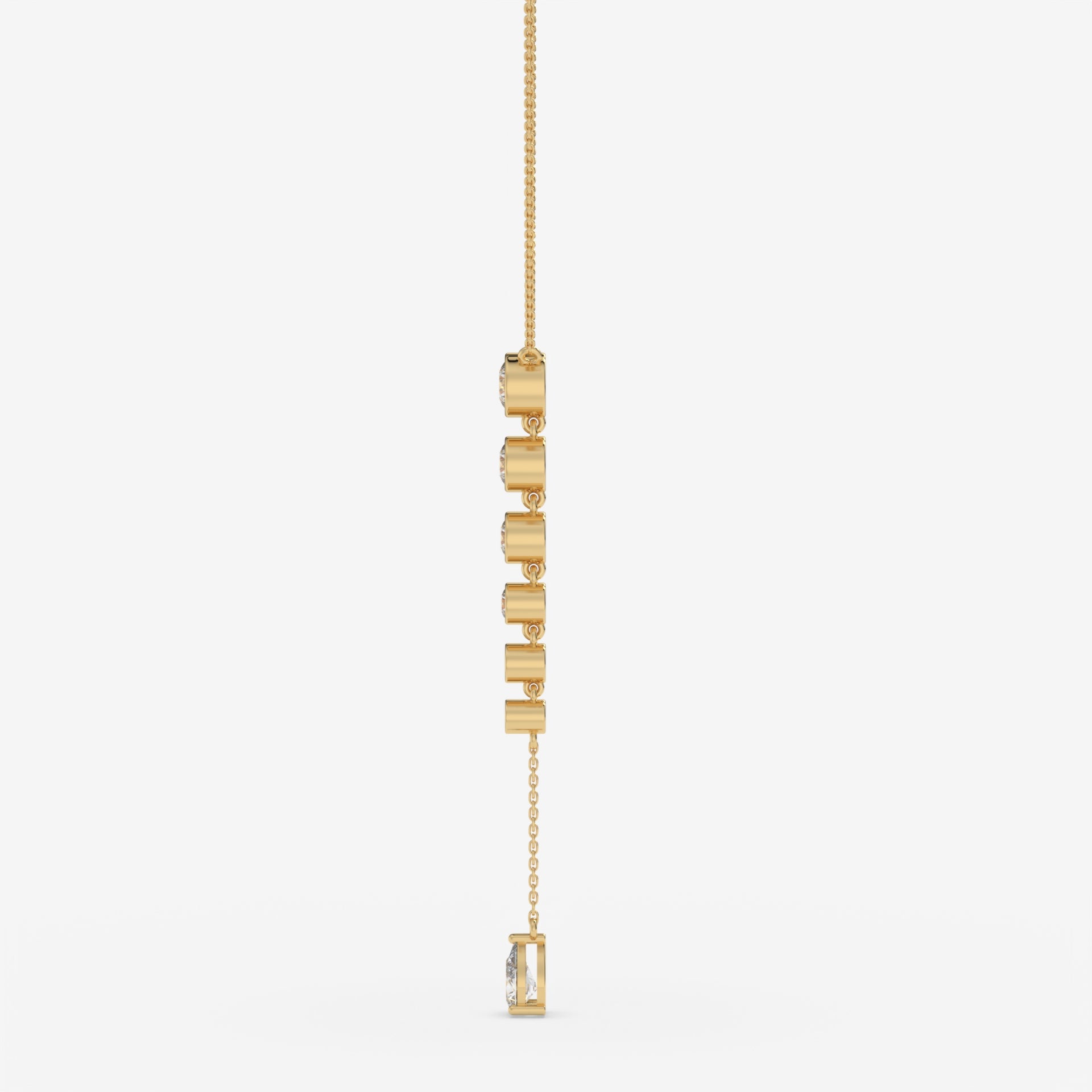 Yellow Gold Vertical Diamond Pendant with Pear and Round-Cut Stones