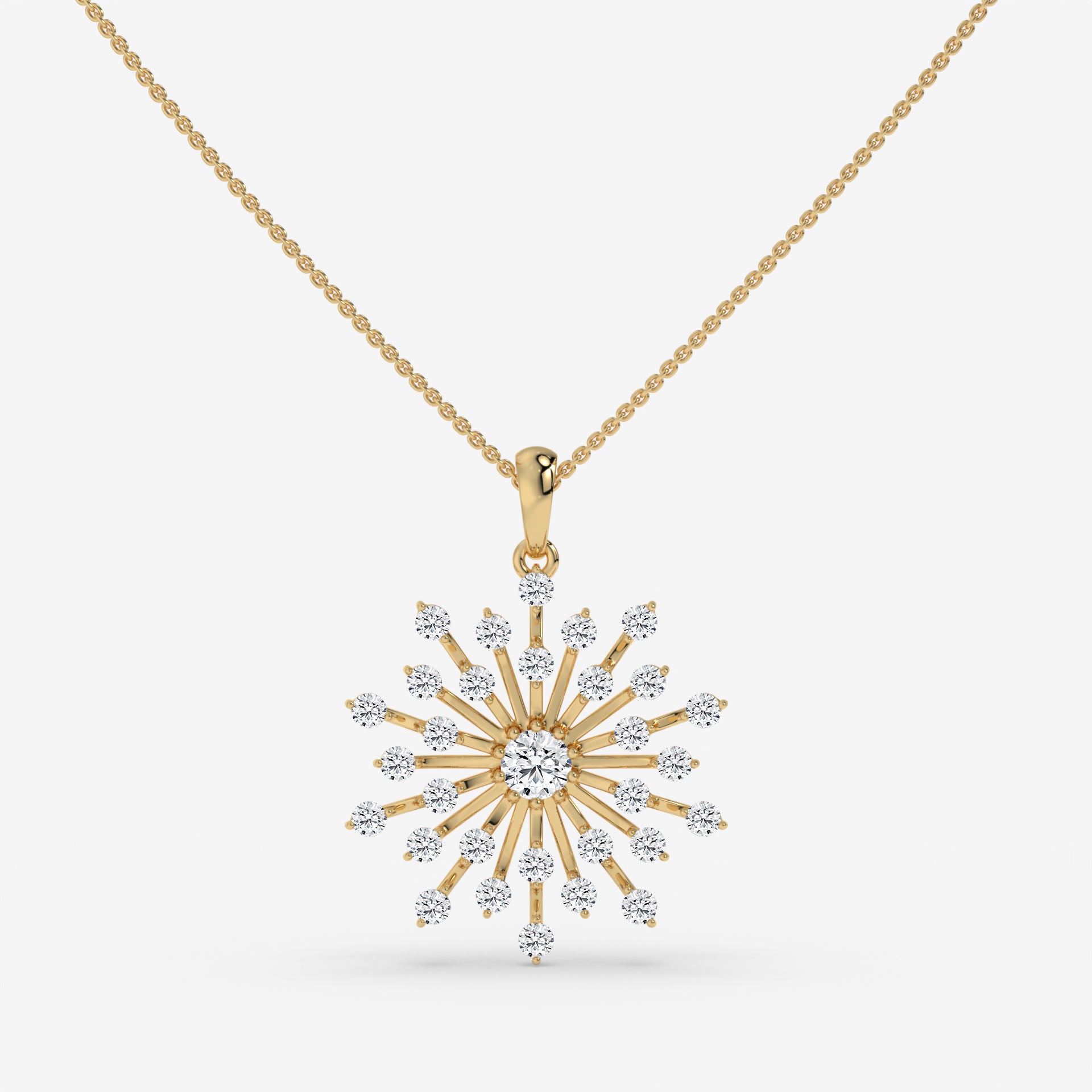 Sunburst Yellow Gold Diamond Pendant with Round-Cut Center Stone