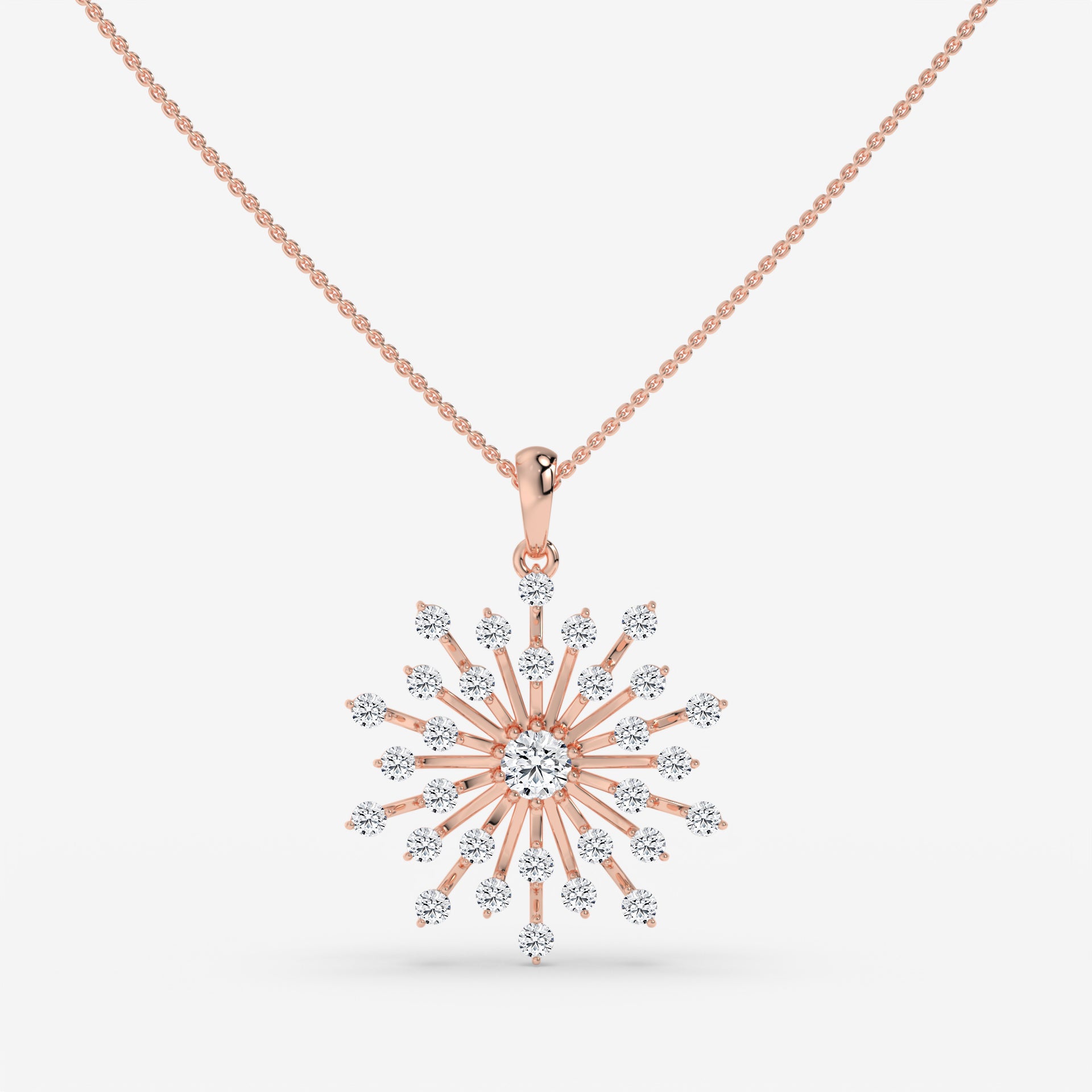 Sunburst White Gold Diamond Pendant with Round-Cut Center Stone