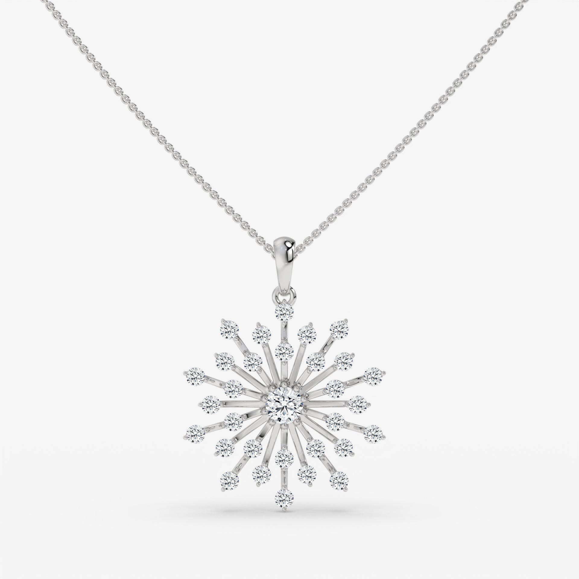 Sunburst White Gold Diamond Pendant with Round-Cut Center Stone