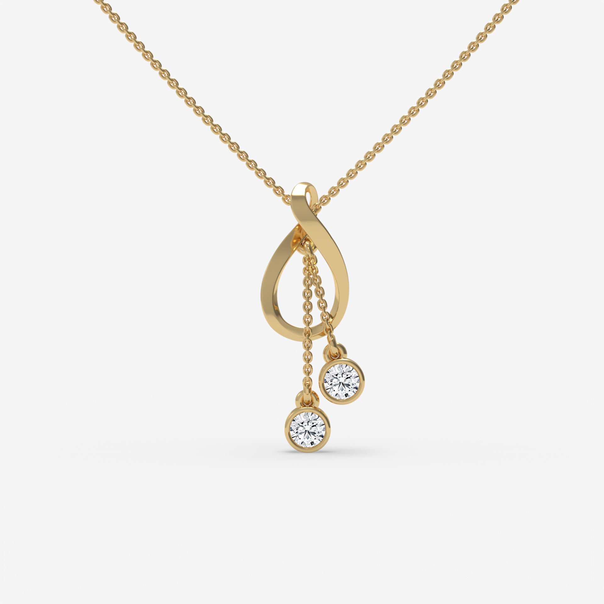 Twisted Pendant Yellow Gold Necklace with Round-Cut Diamond Accents