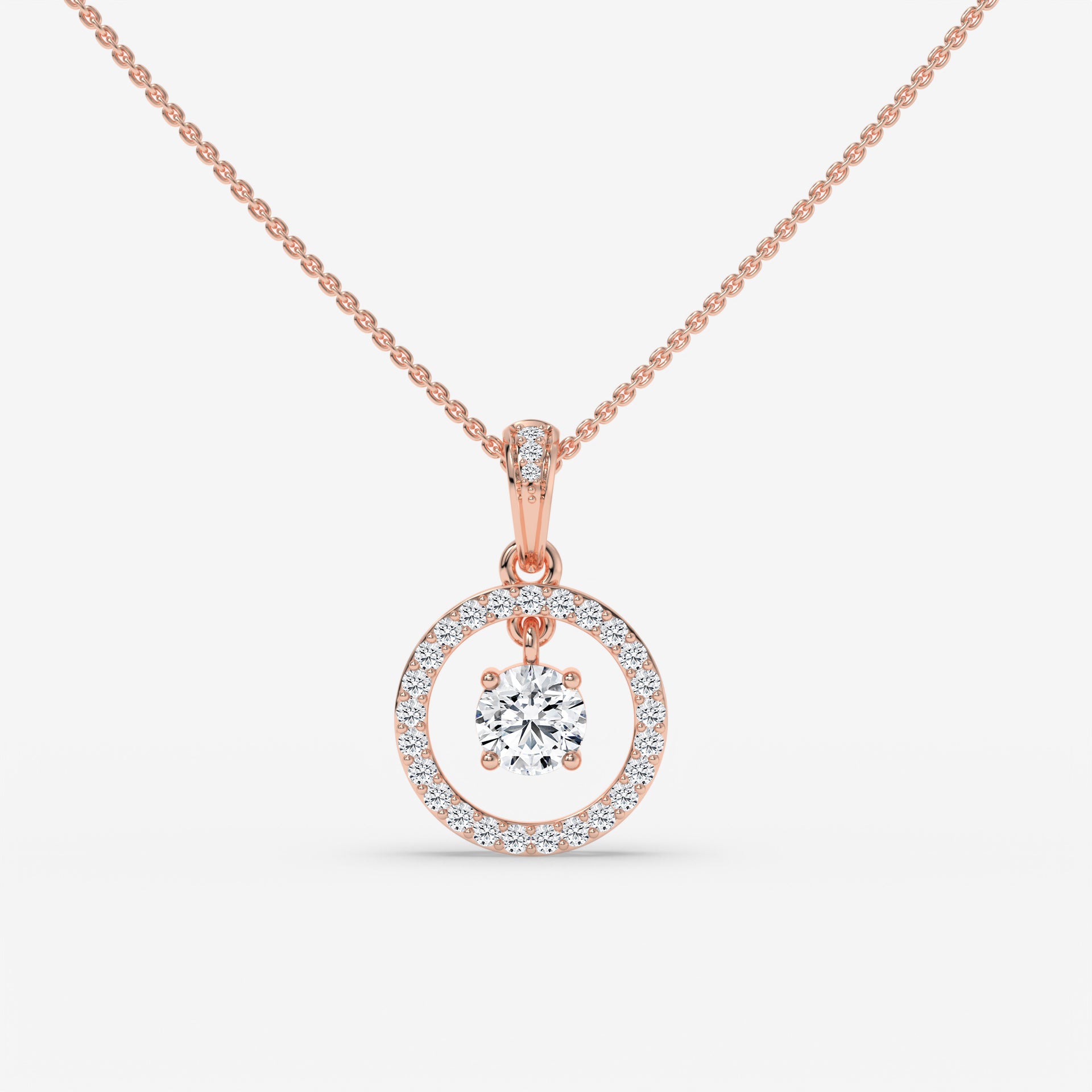 Halo Diamond White Gold Pendant with Round-Cut Centerstone