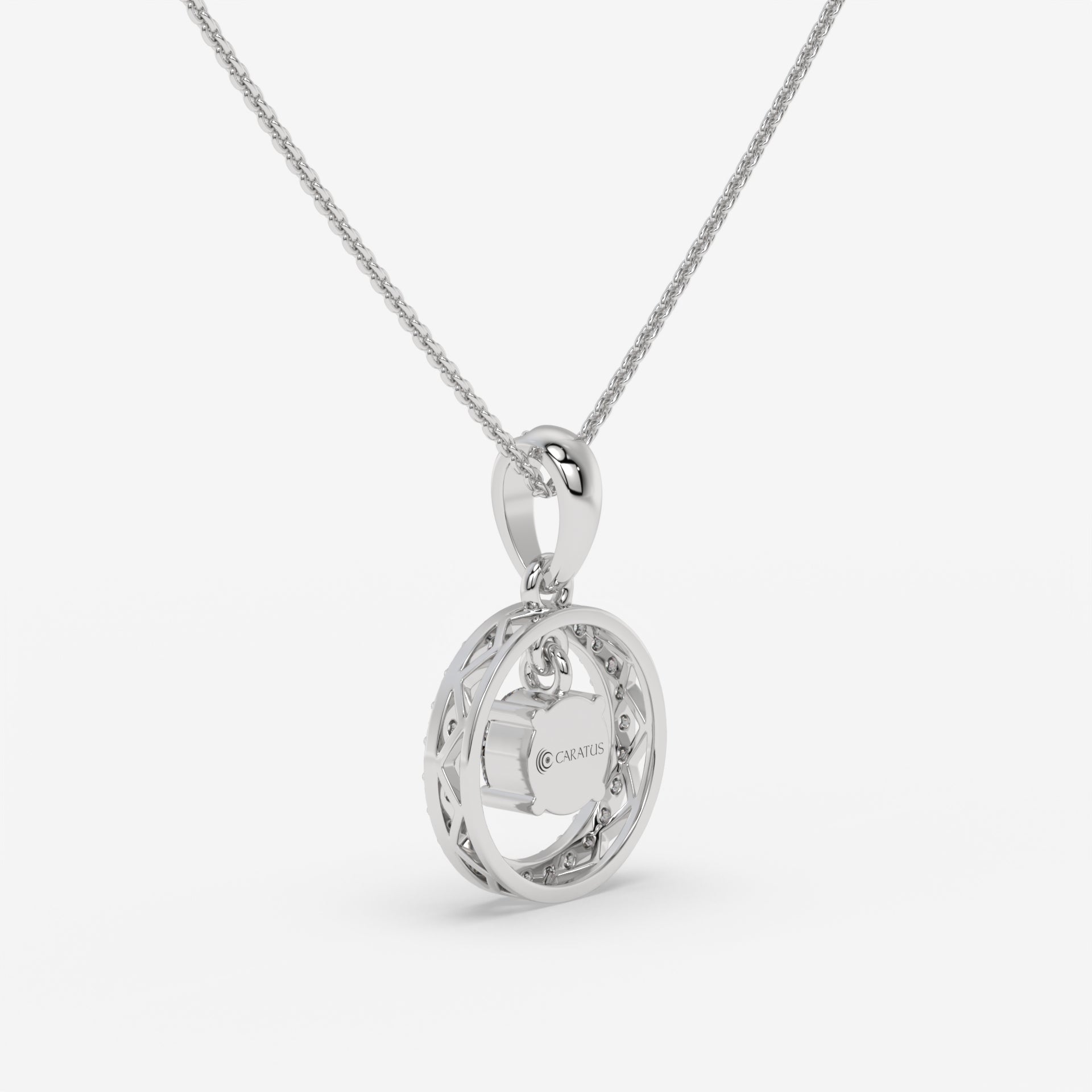 Halo Diamond White Gold Pendant with Round-Cut Centerstone