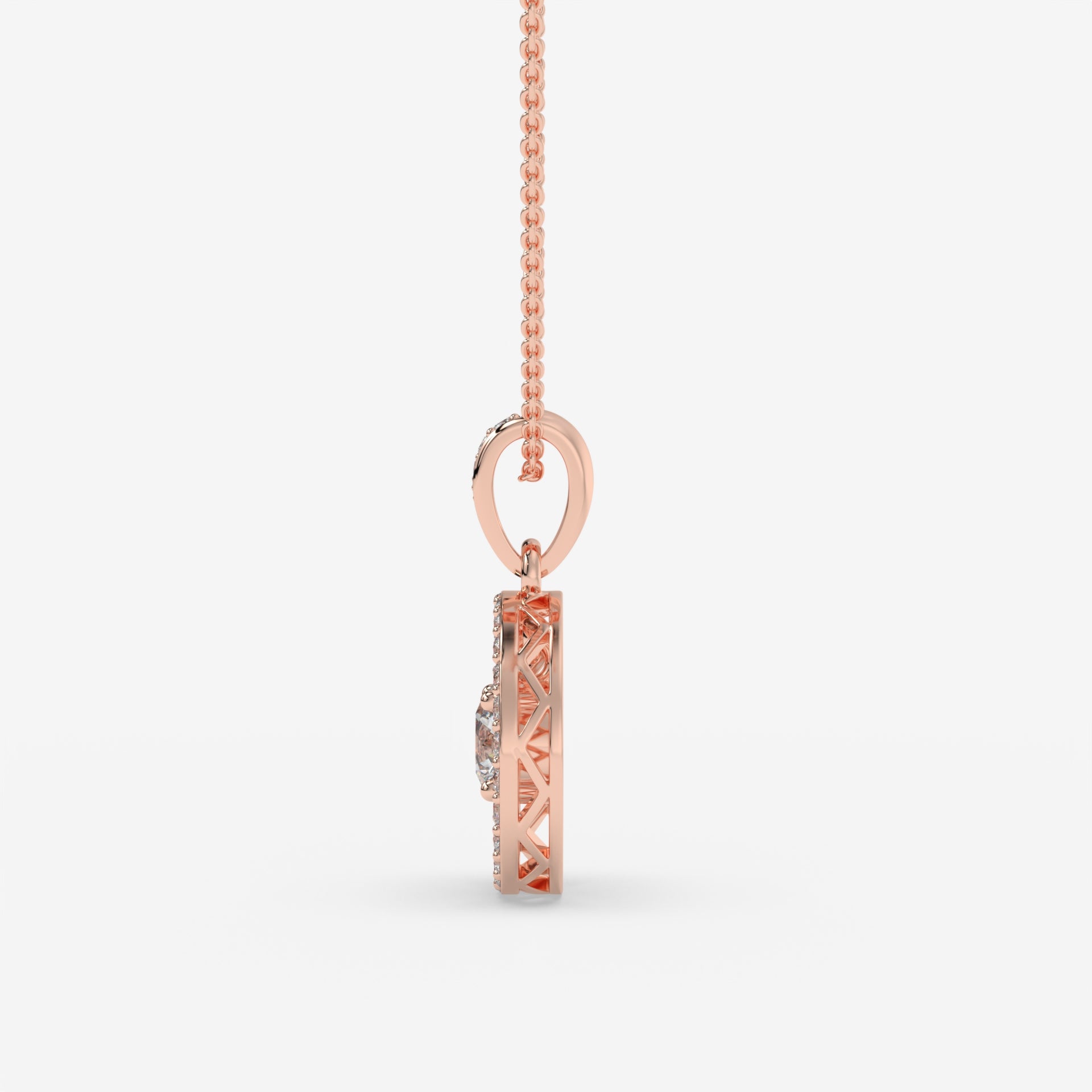 Halo Diamond Rose Gold Pendant with Round-Cut Centerstone
