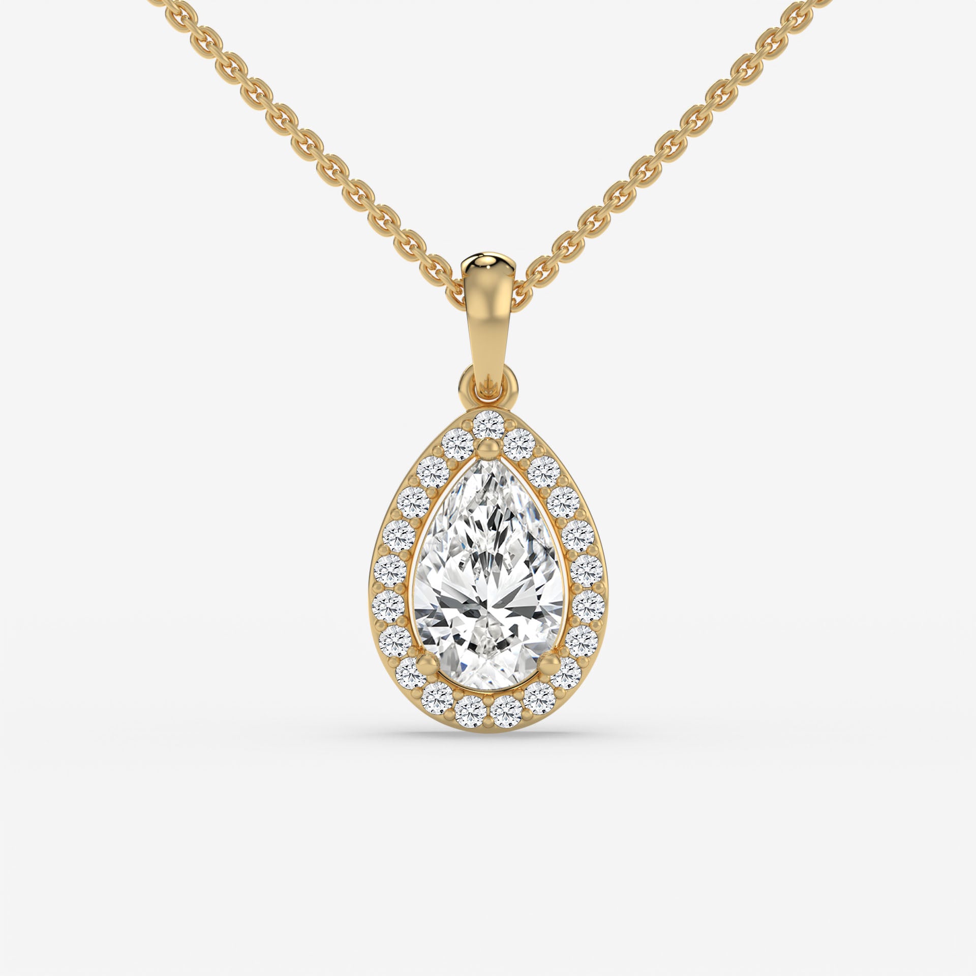Halo Pear Solitaire White Gold Pendant with Pave-Set Round Diamonds in 14K Gold