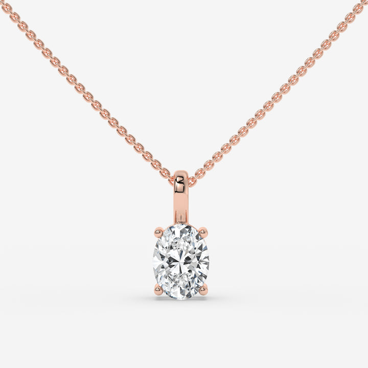 Rose Gold Oval-Shaped Diamond Solitaire Pendant