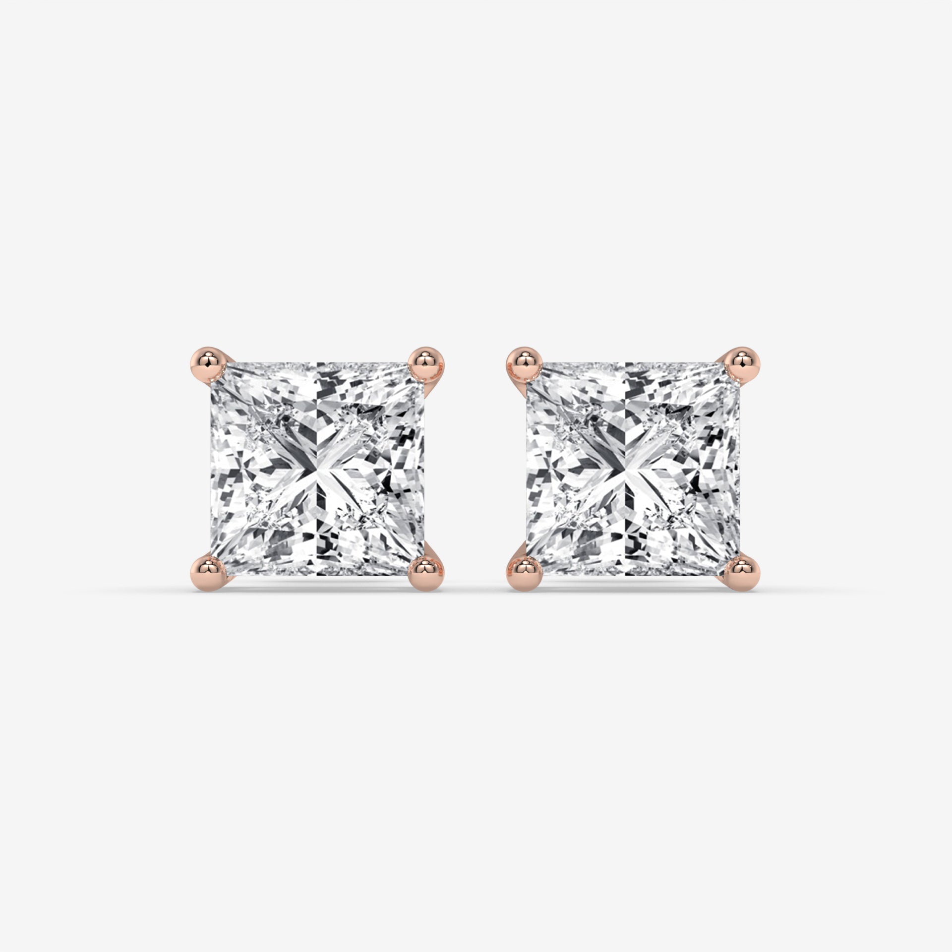 Princess-Cut Diamond Rose Gold Stud Earrings