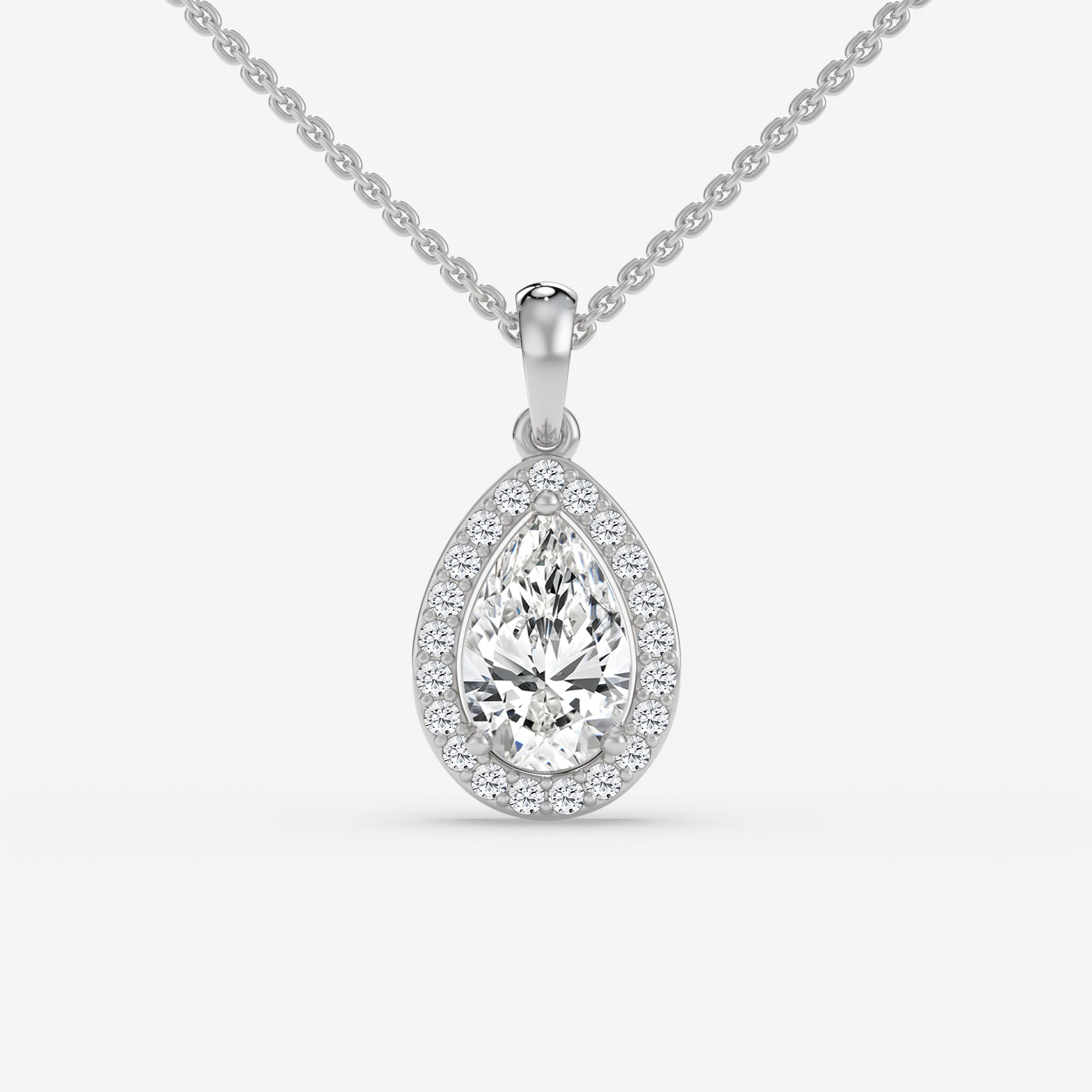 Halo Pear Solitaire Rose Gold Pendant with Pave-Set Round Diamonds in 14K Gold